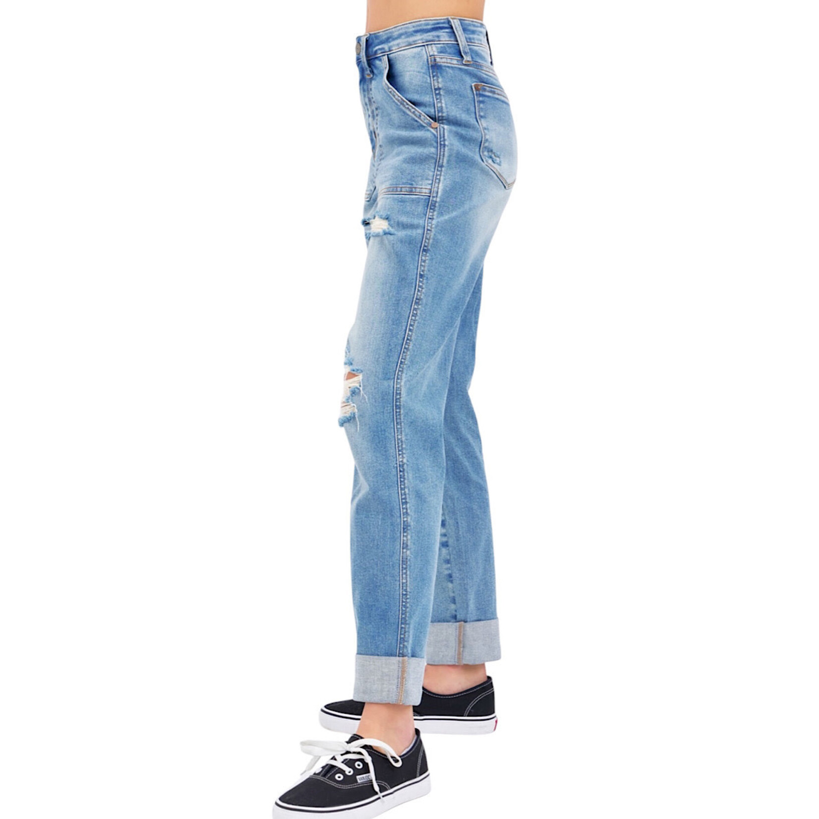 Judy Blue JB88825REG High Waist Patch Pocket Destory Boyfriend