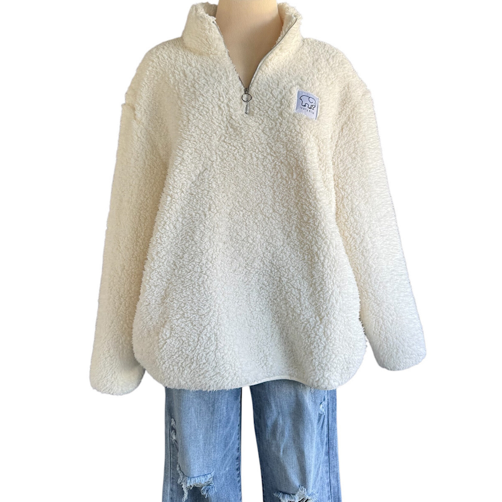 Ivory Ella White Sherpa Quarter Zip Size Large-RF