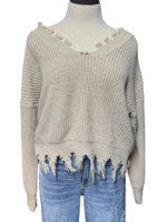 Beige Frayed Hem Sweater Size Large-RF