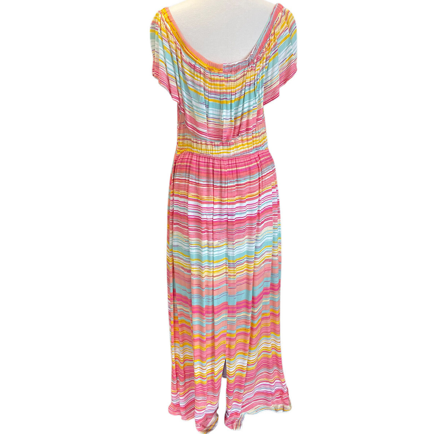 Coral Multi Striped Off Shoulder Dress 1xl