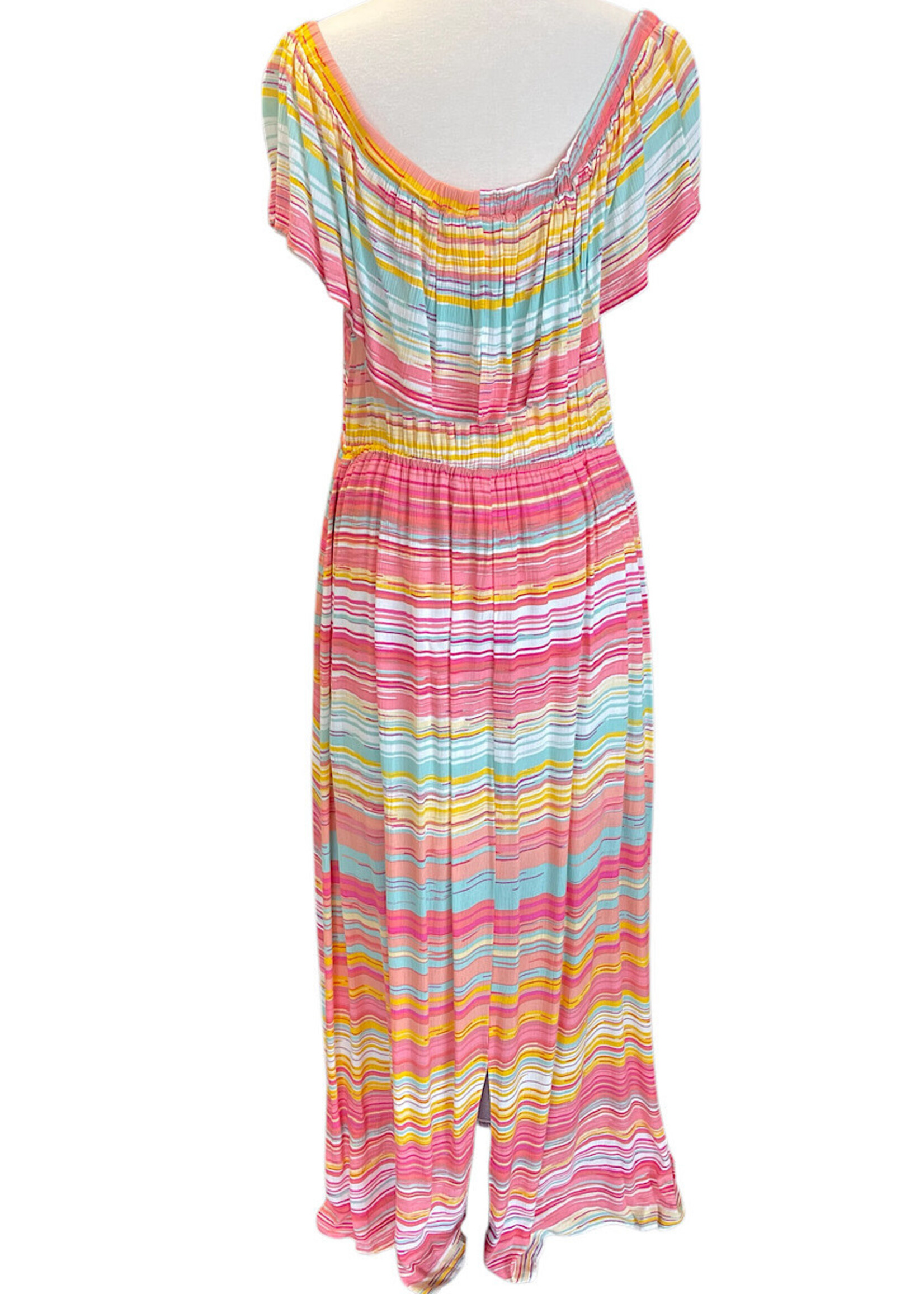 Coral Multi Striped Off Shoulder Dress 1xl