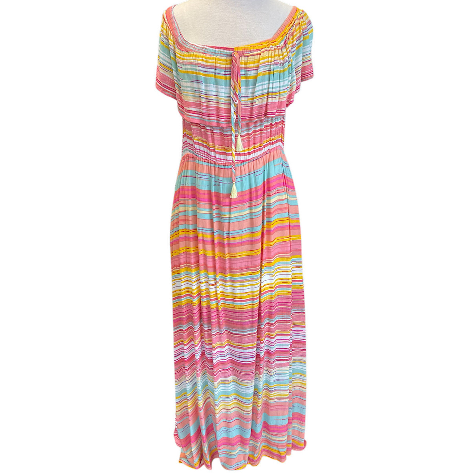 Coral Multi Striped Off Shoulder Dress 1xl