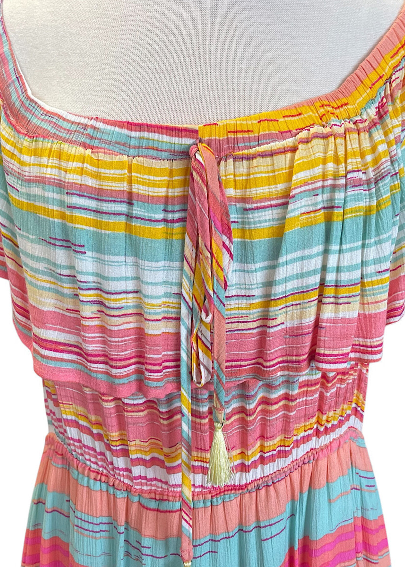 Coral Multi Striped Off Shoulder Dress 1xl