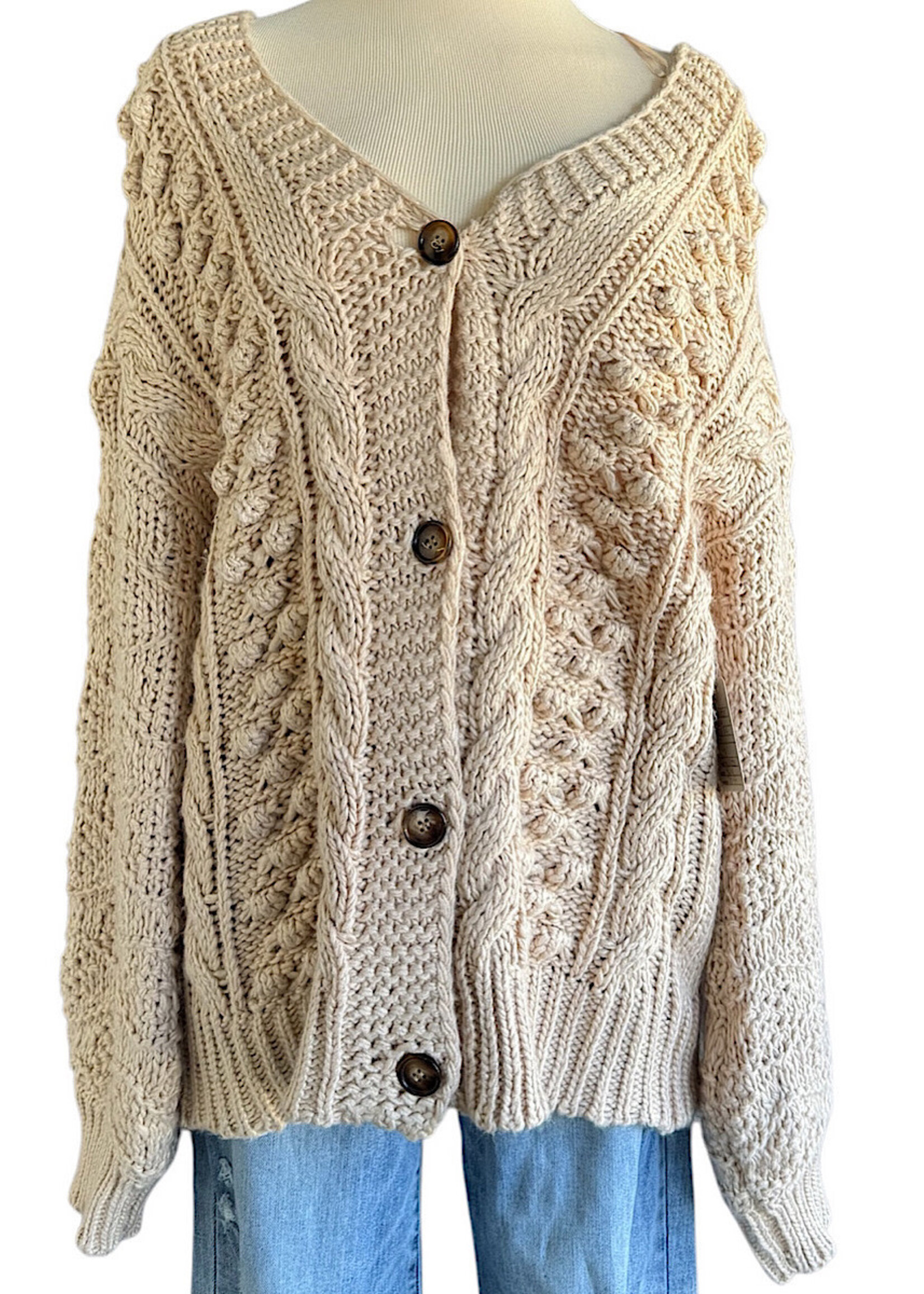 Oatmeal Knit Button Front Sweater Size S/M-RF
