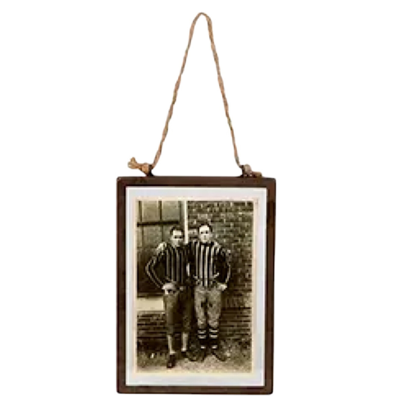 Two men hanging frame