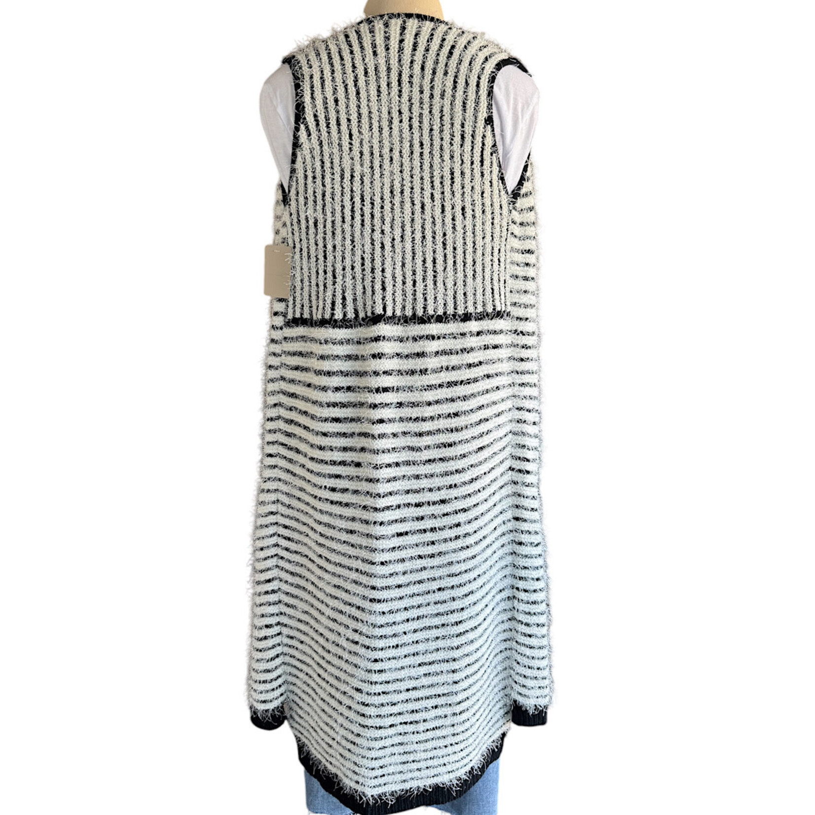 Black & White Striped Sleeveless Cardigan Size Medium-RF