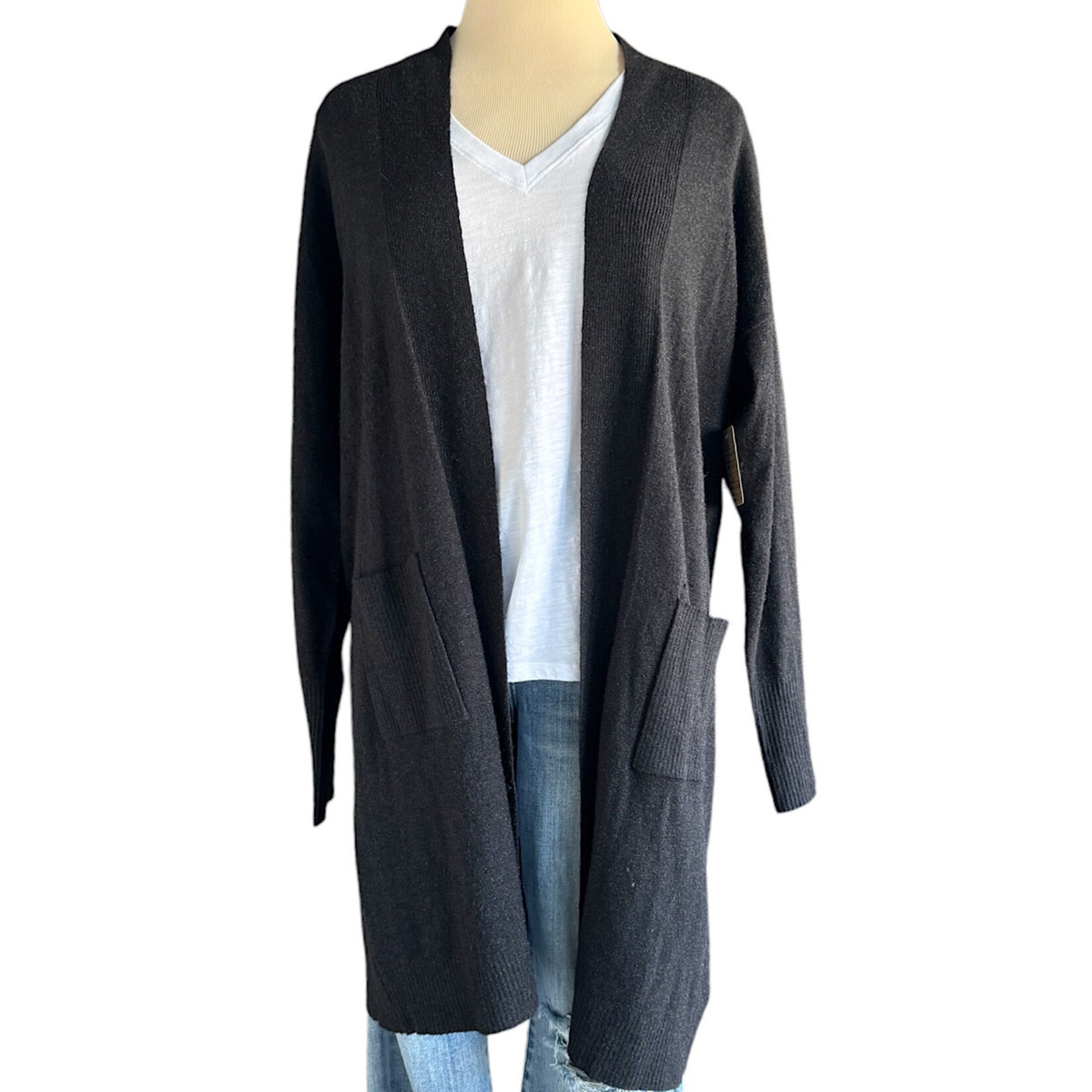 Liz Claiborne Black Shimmer Open Front Cardigan Size Large-RF