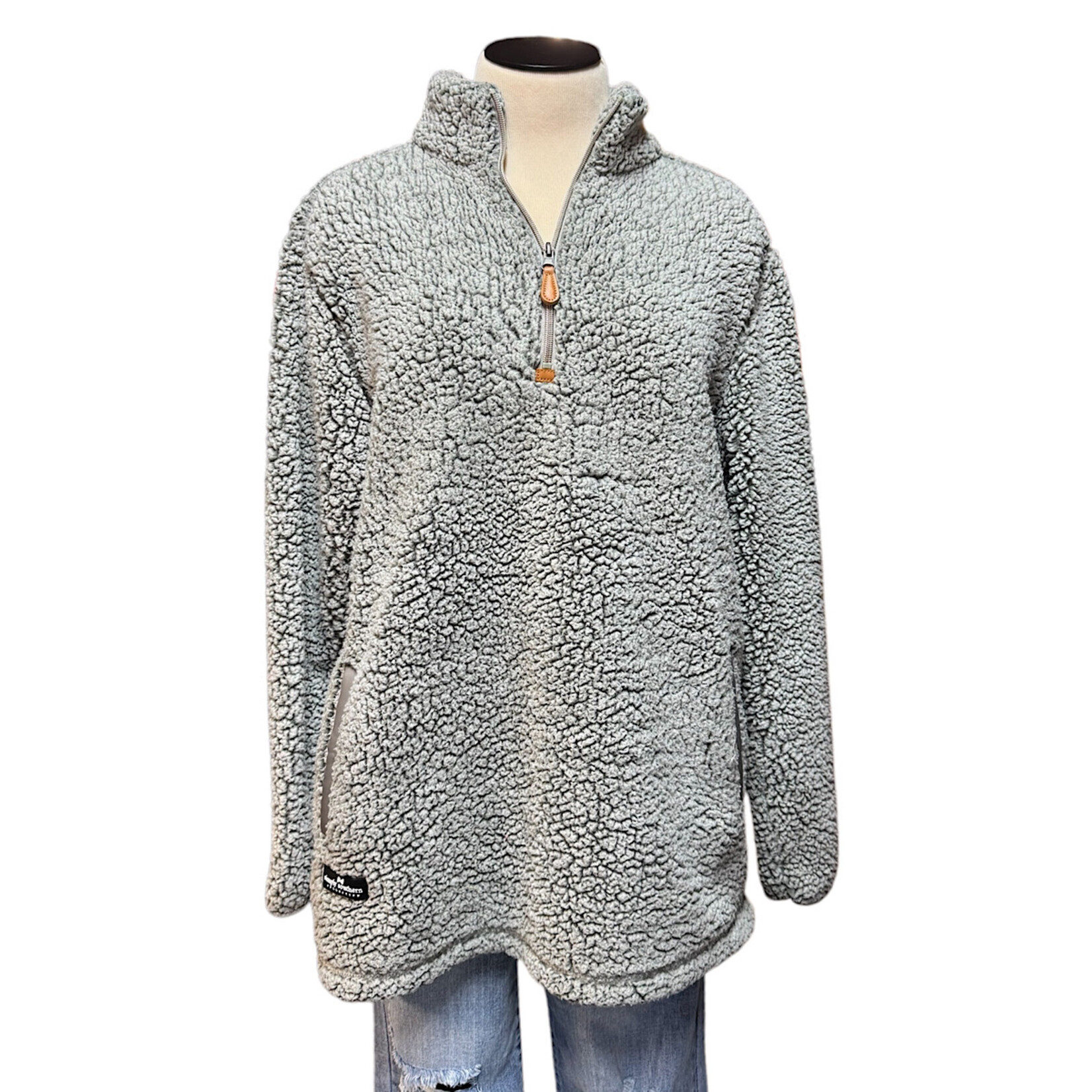 Simply Southern Grey Sherpa 3/4 Zip Pullover Size Large-RF