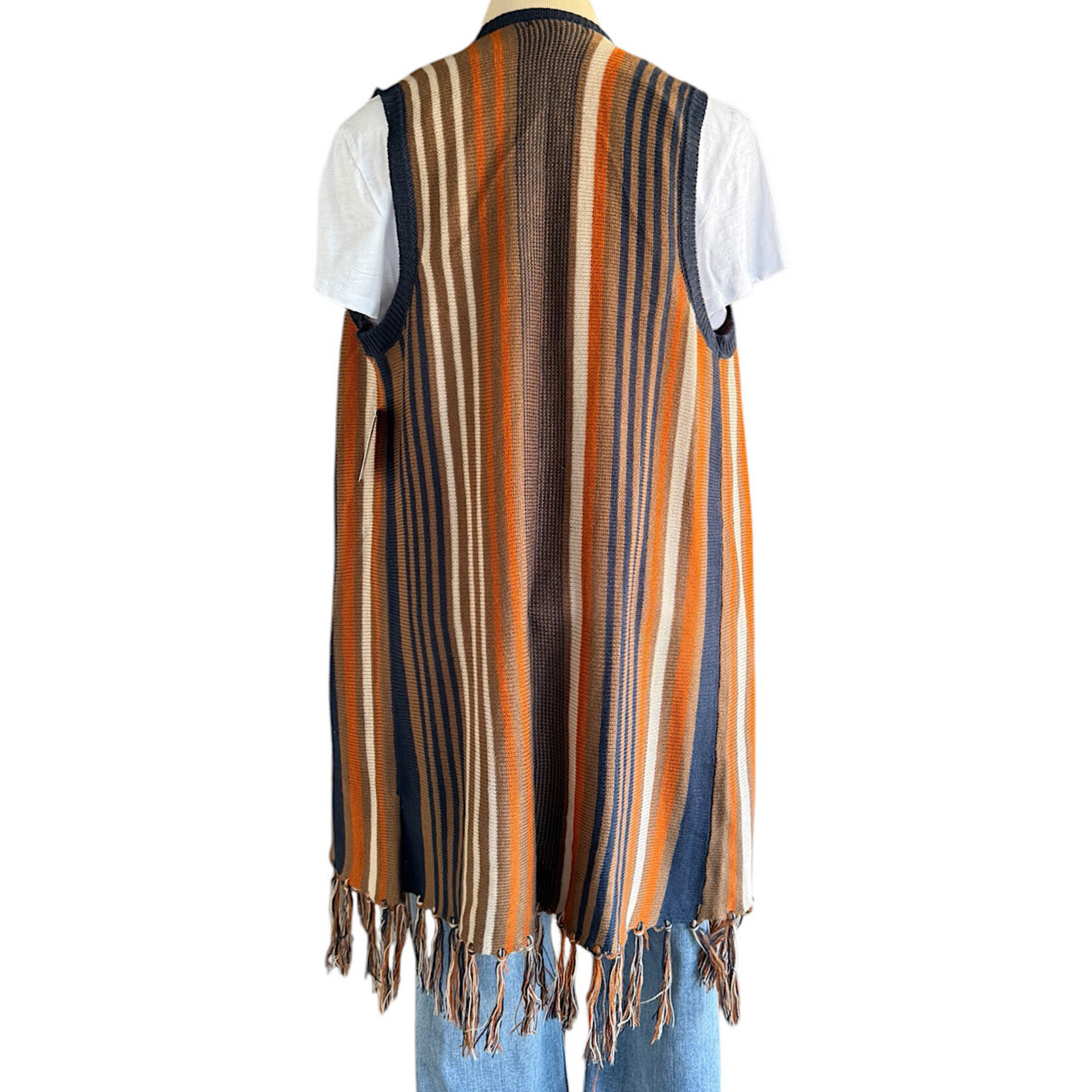 Signature Studio Multi Color Striped  Sleeveless Cardigan Size Medium-RF