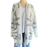 White and Grey Aztec Open Front Cardigan Size Medium-RF