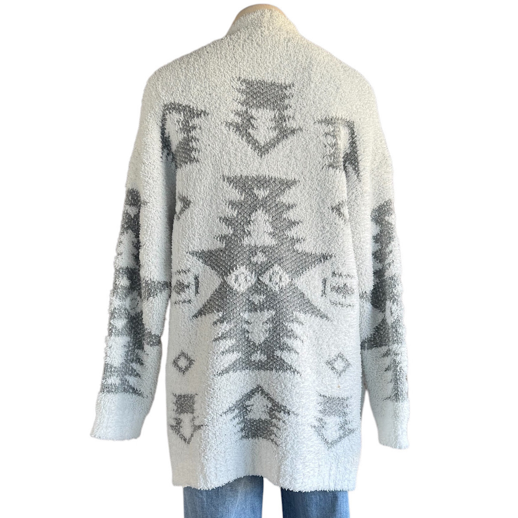 White and Grey Aztec Open Front Cardigan Size Medium-RF