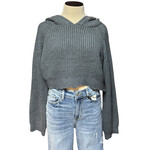 Charcoal Cropped Raw Hem Hoodie Size Medium-RF
