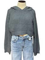 Charcoal Cropped Raw Hem Hoodie Size Medium-RF
