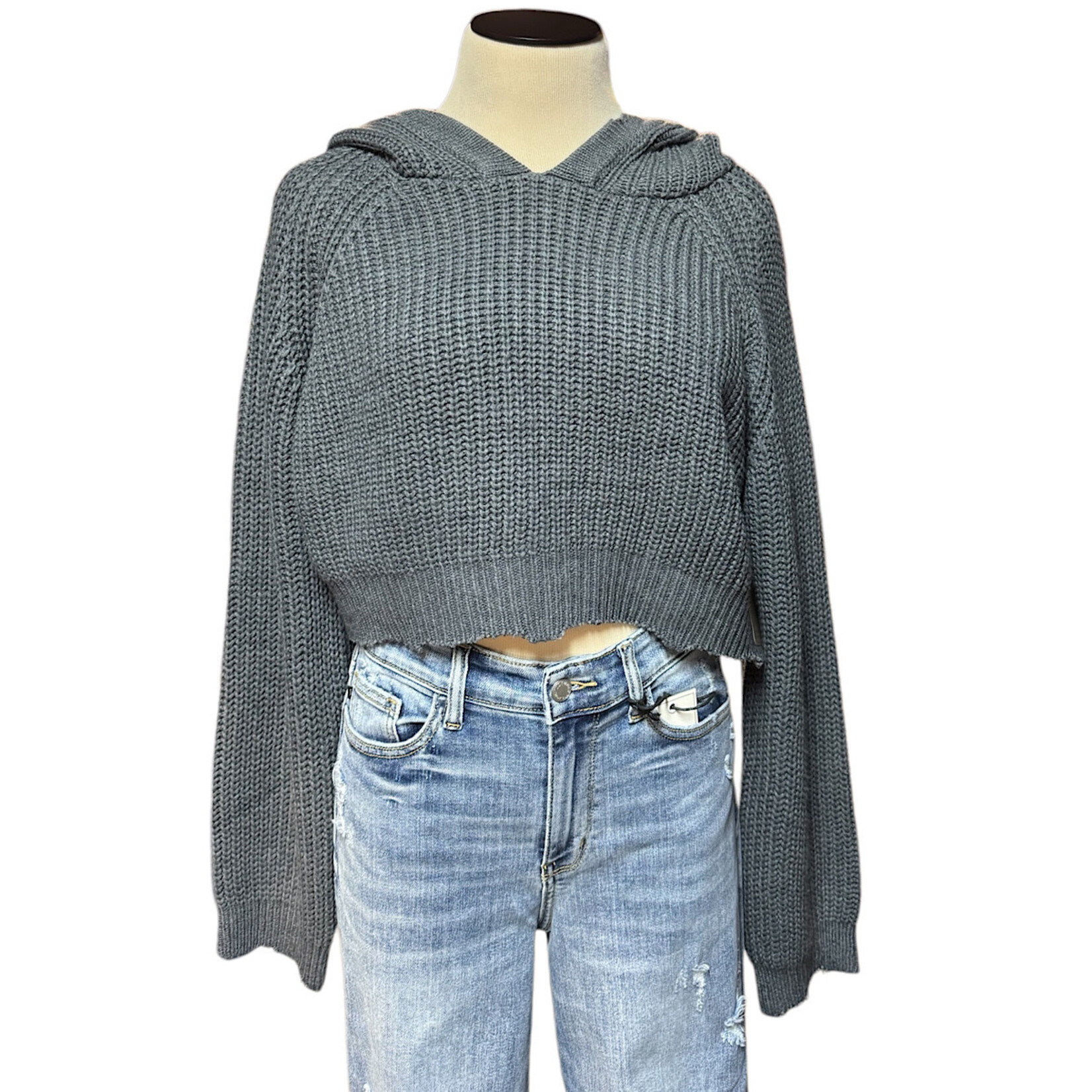 Olivaceous Charcoal Cropped Raw Hem Hoodie Size Medium-RF