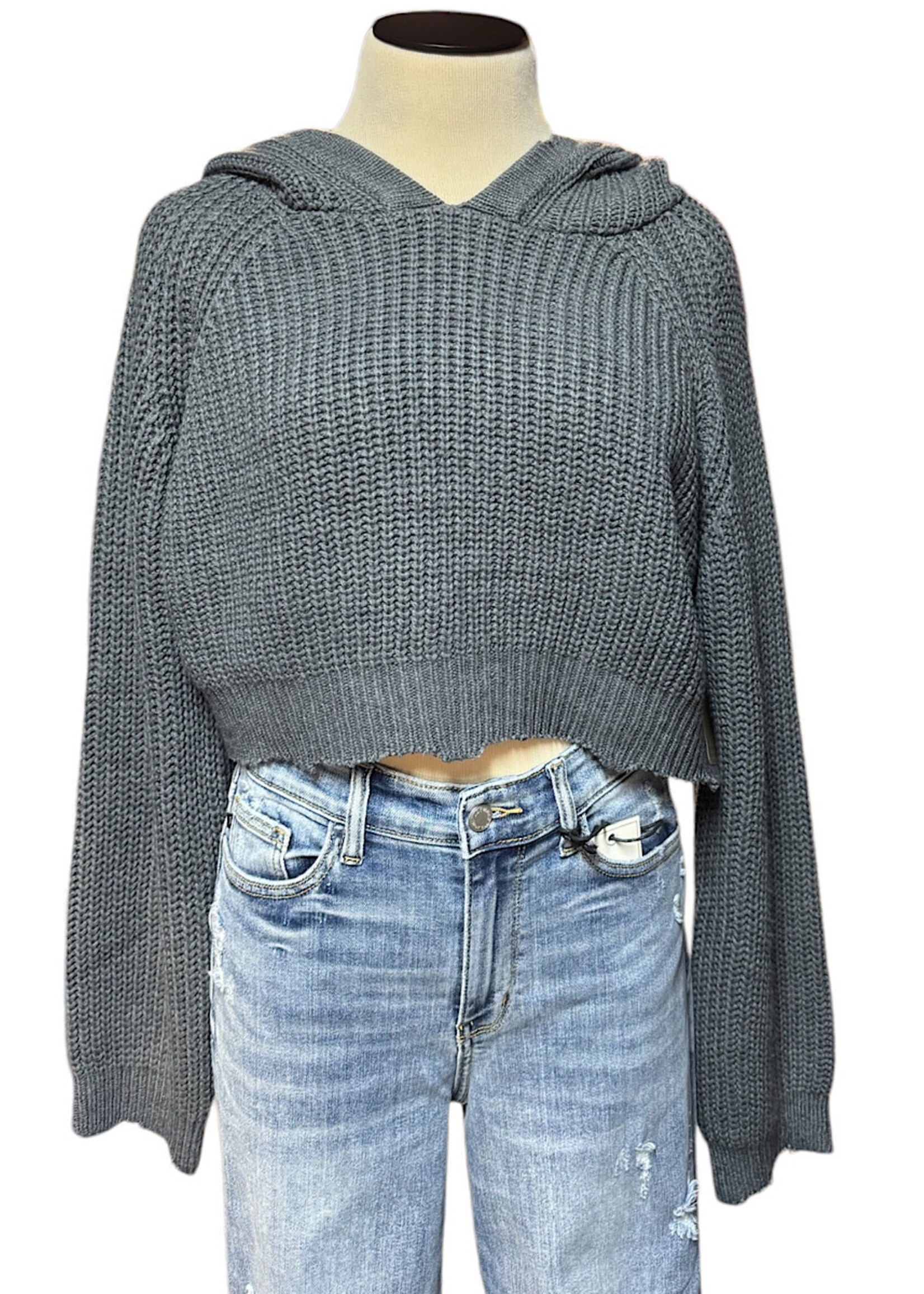 Charcoal Cropped Raw Hem Hoodie Size Medium-RF