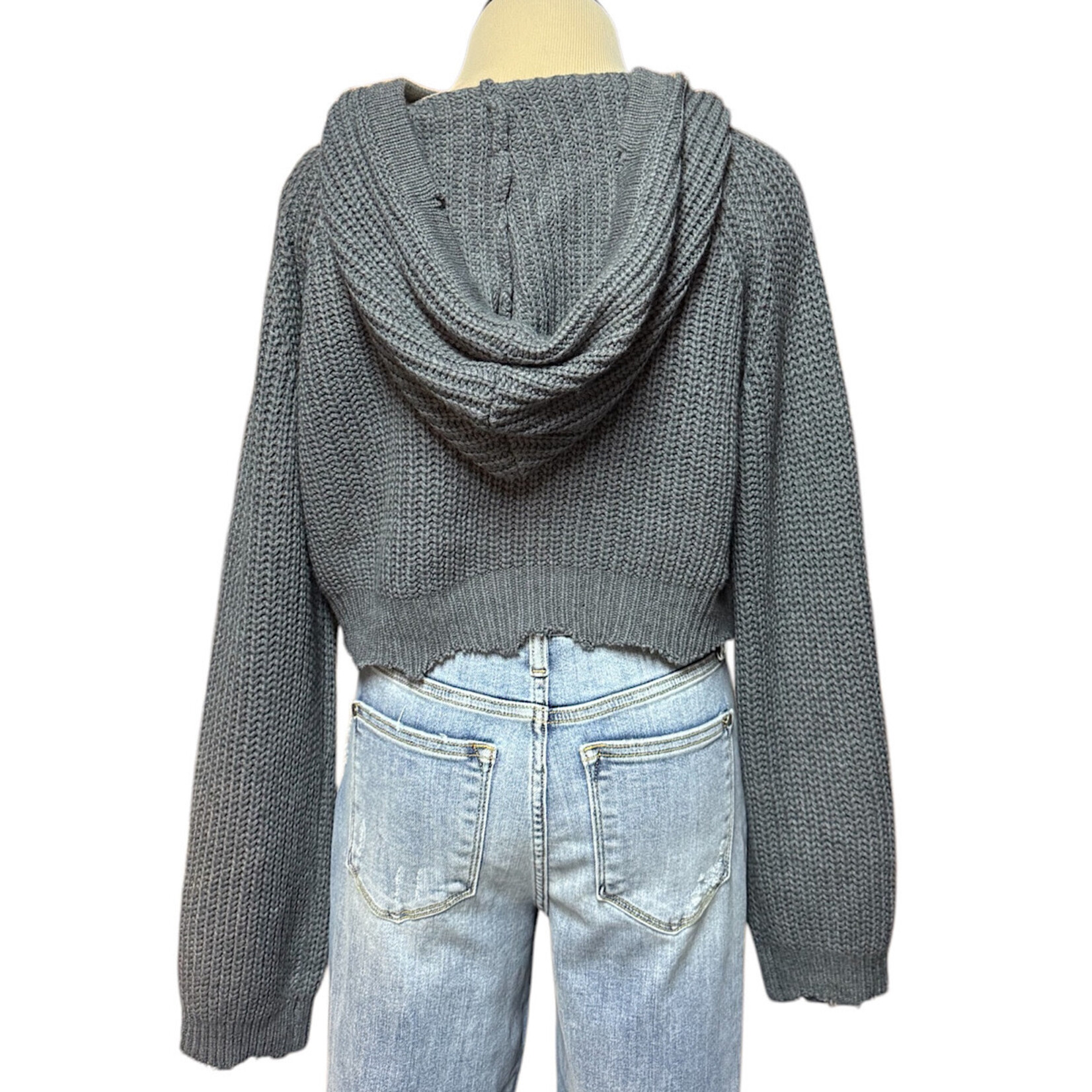 Charcoal Cropped Raw Hem Hoodie Size Medium-RF