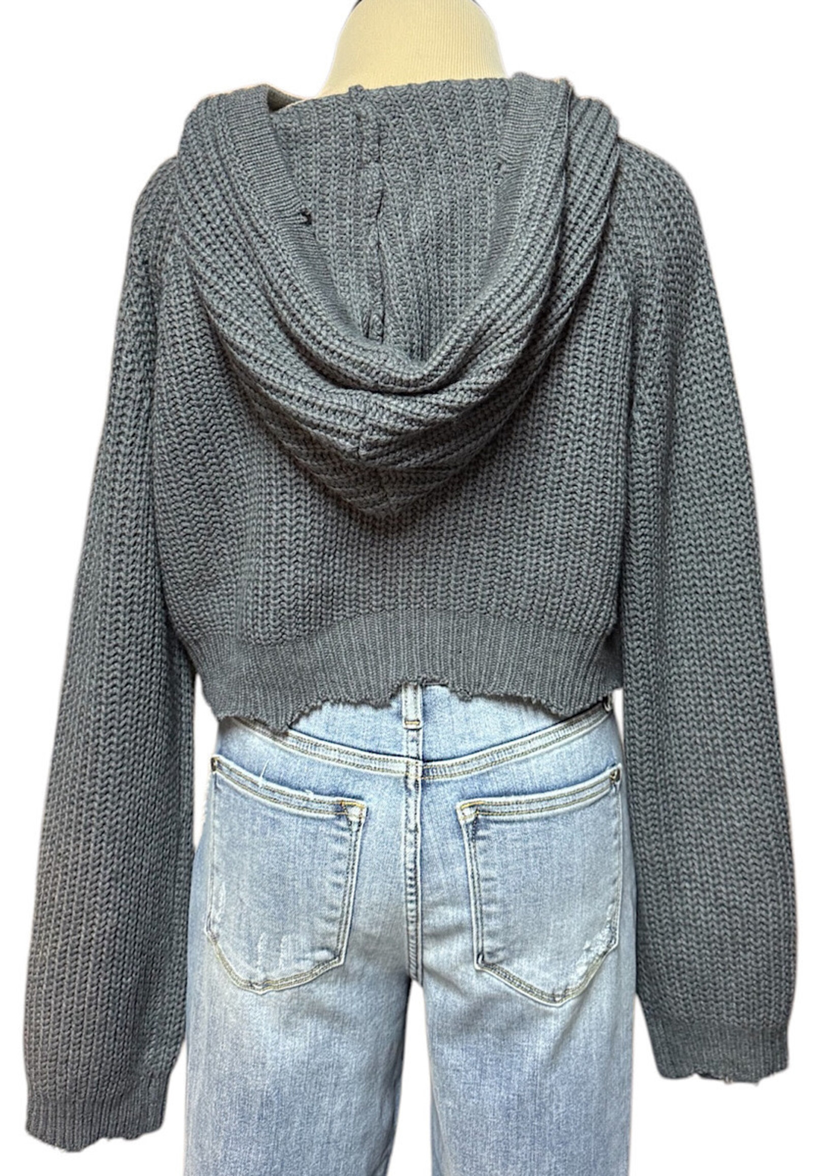 Charcoal Cropped Raw Hem Hoodie Size Medium-RF