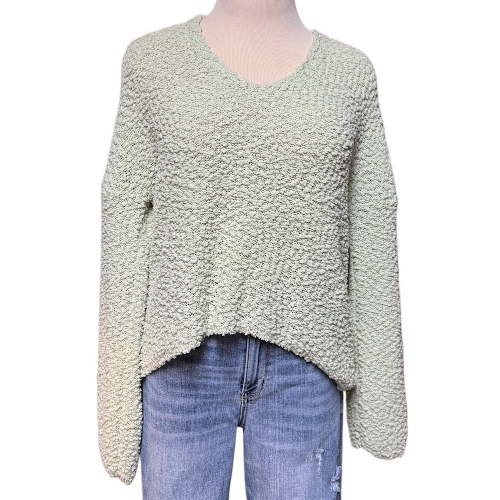 Sage Green Popcorn Knit Sweater Size Medium -RF