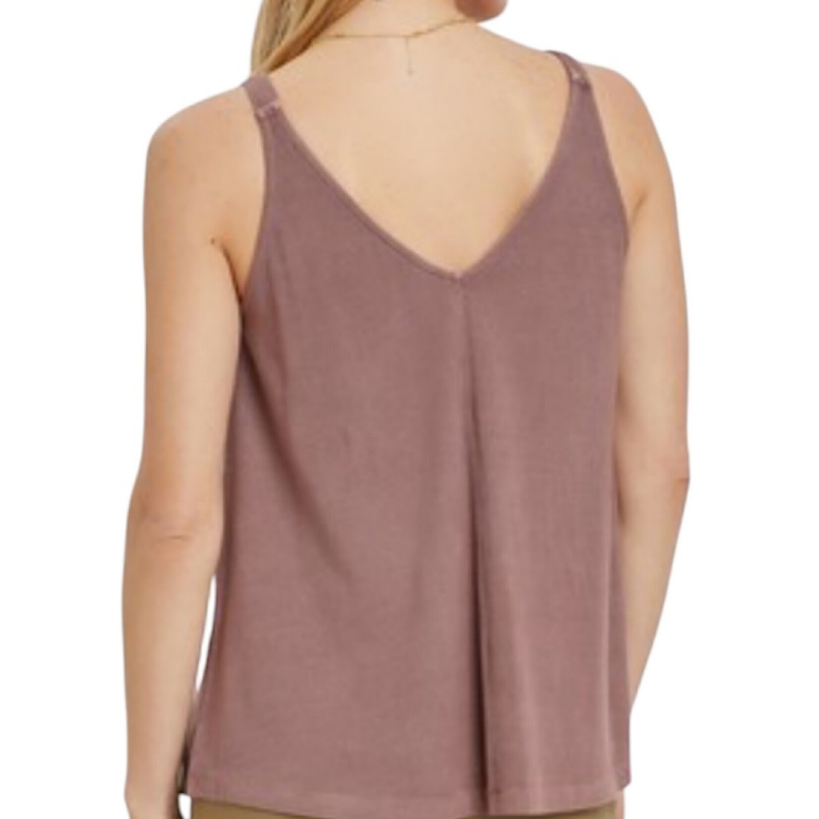 Brown Flowy V Neck Knit Tank