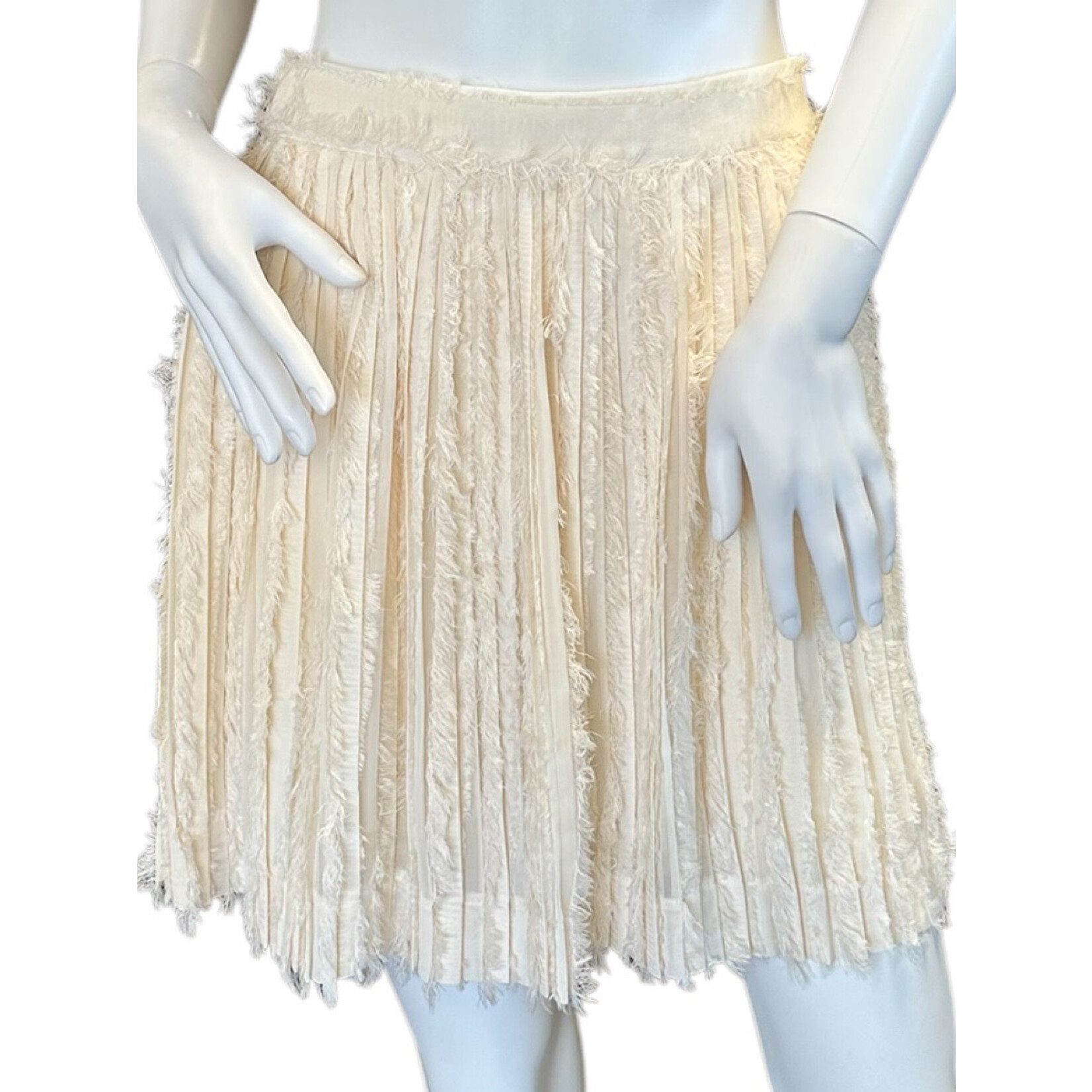 Cream Fuzzy Detailed Pleated Mini Skirt