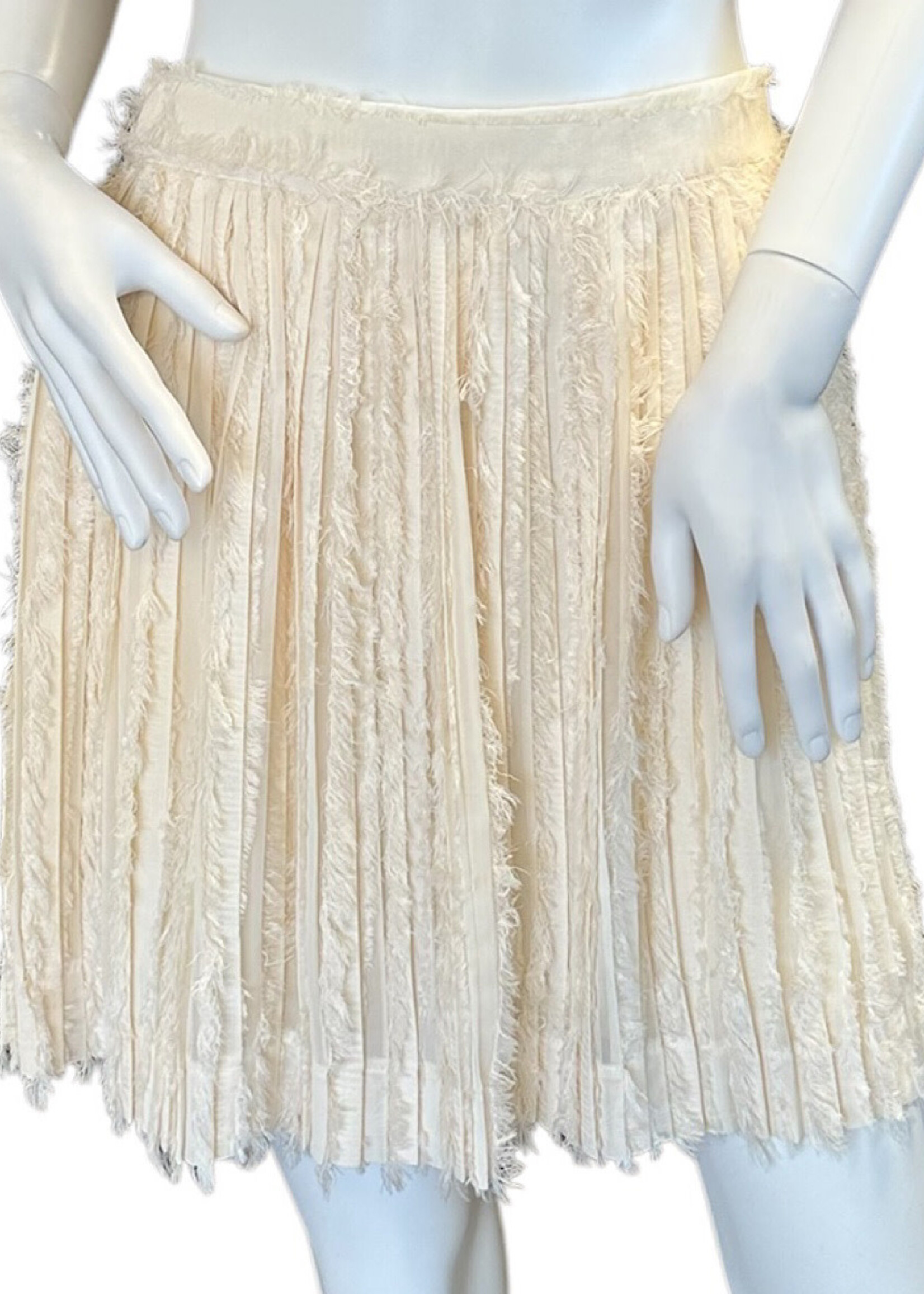 Cream Fuzzy Detailed Pleated Mini Skirt