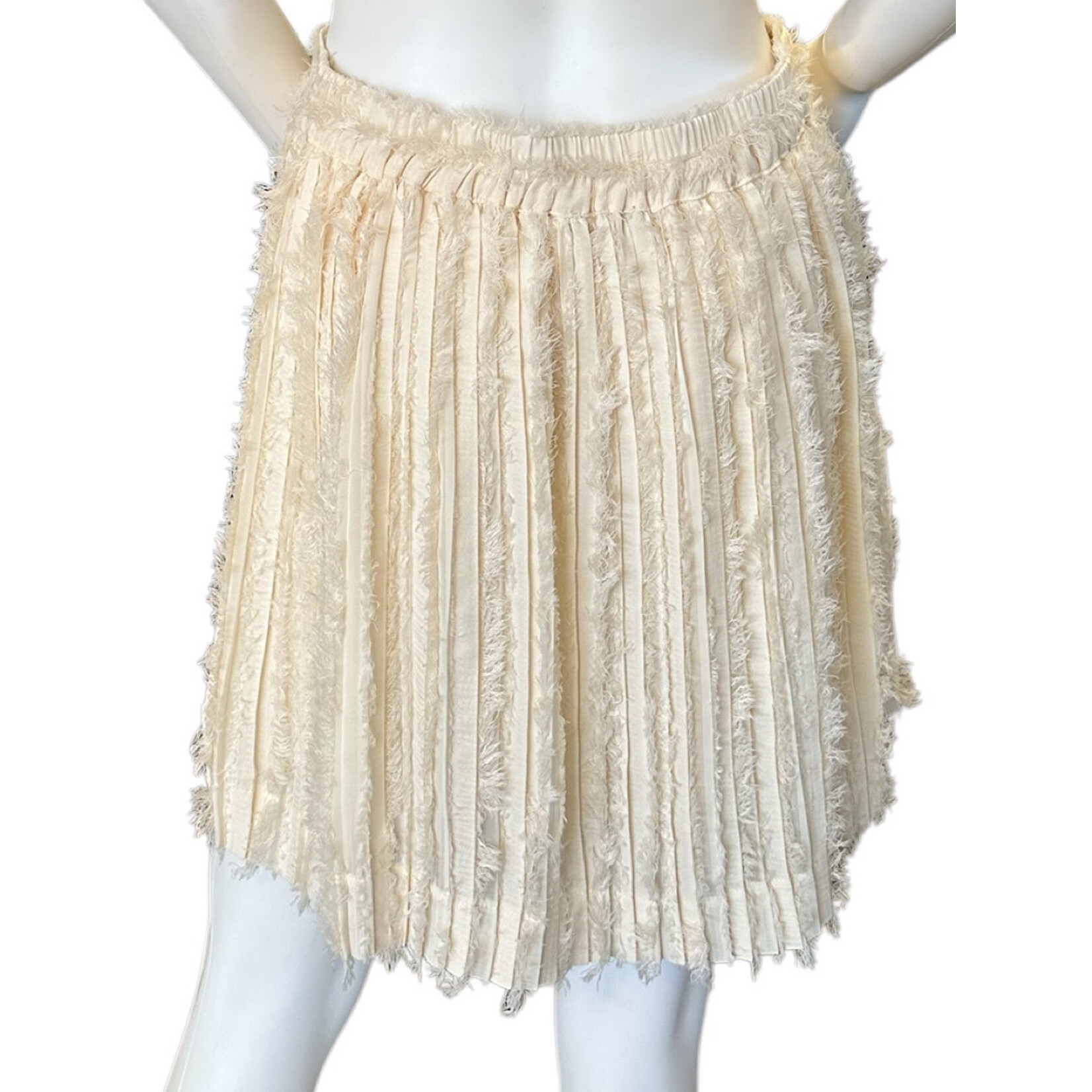 Cream Fuzzy Detailed Pleated Mini Skirt