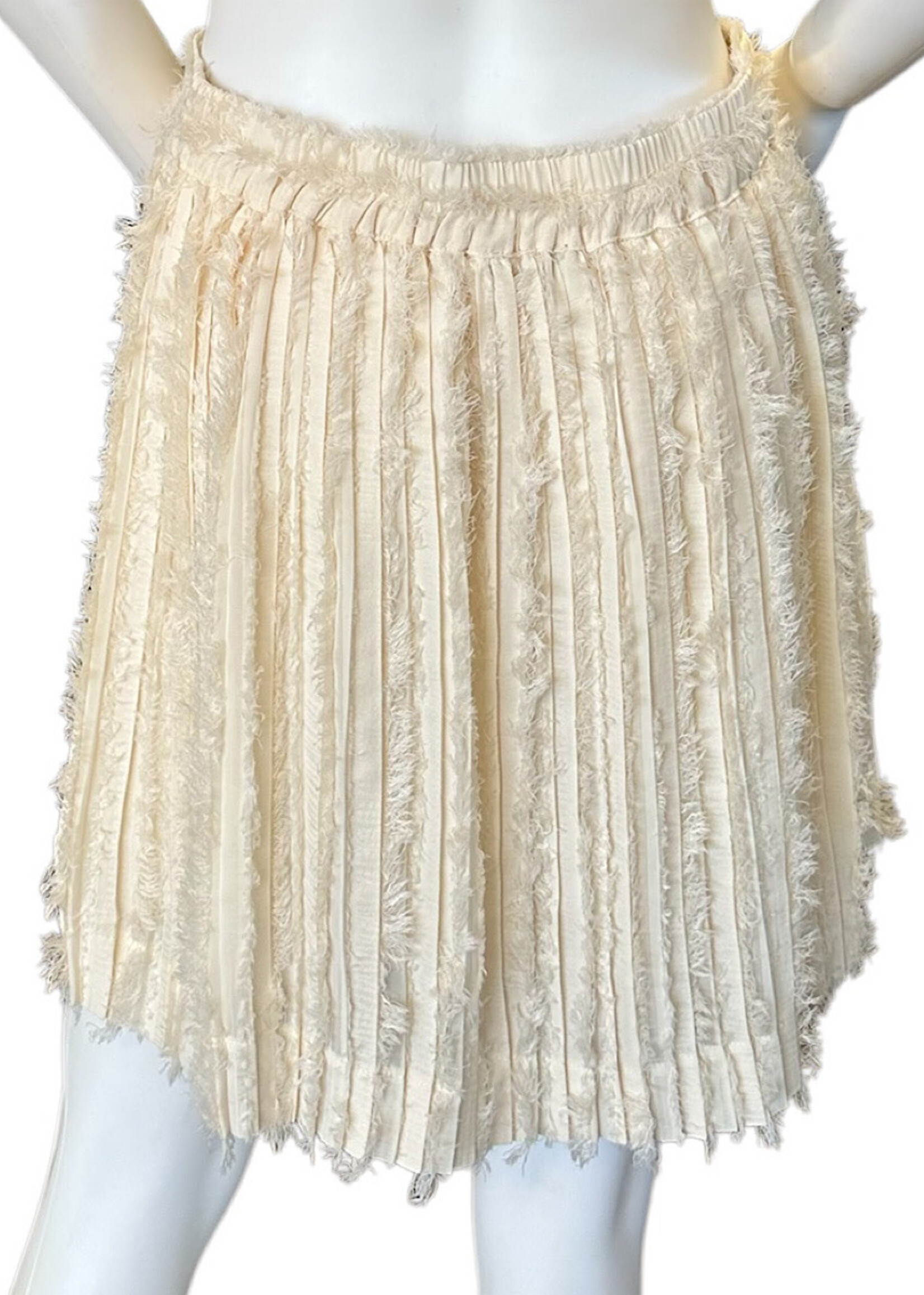 Cream Fuzzy Detailed Pleated Mini Skirt