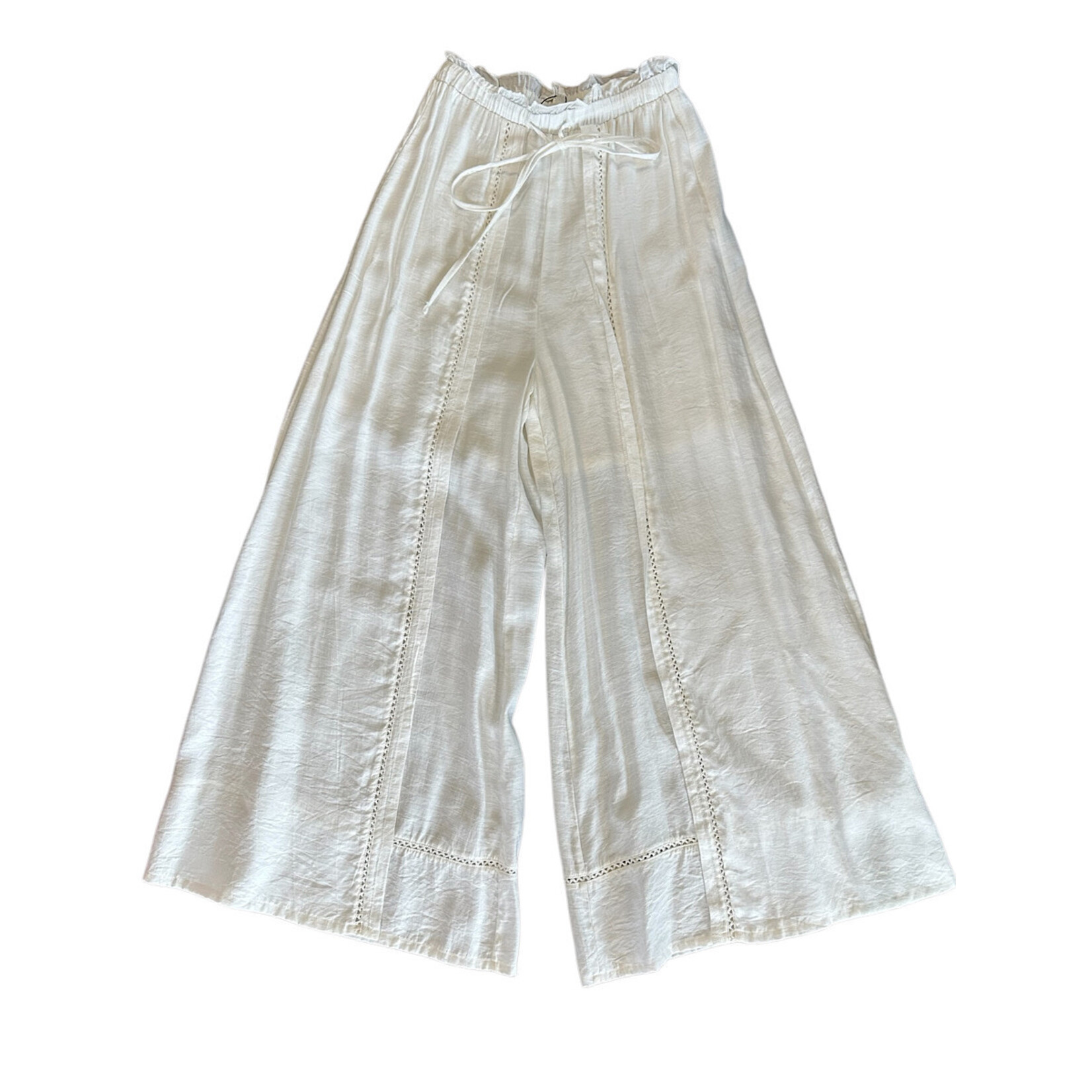 White Woven Flowy Wide Leg Pants