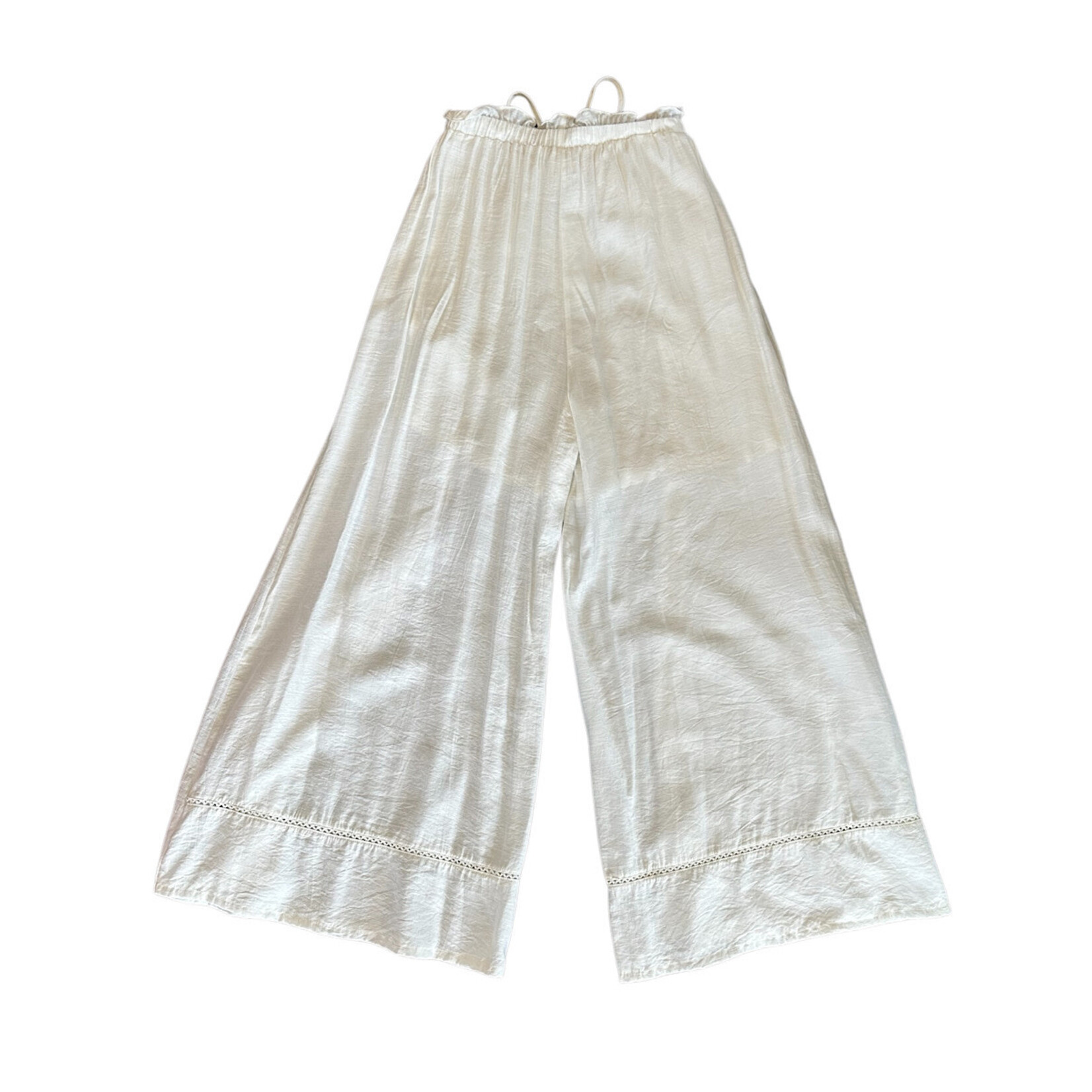 White Woven Flowy Wide Leg Pants