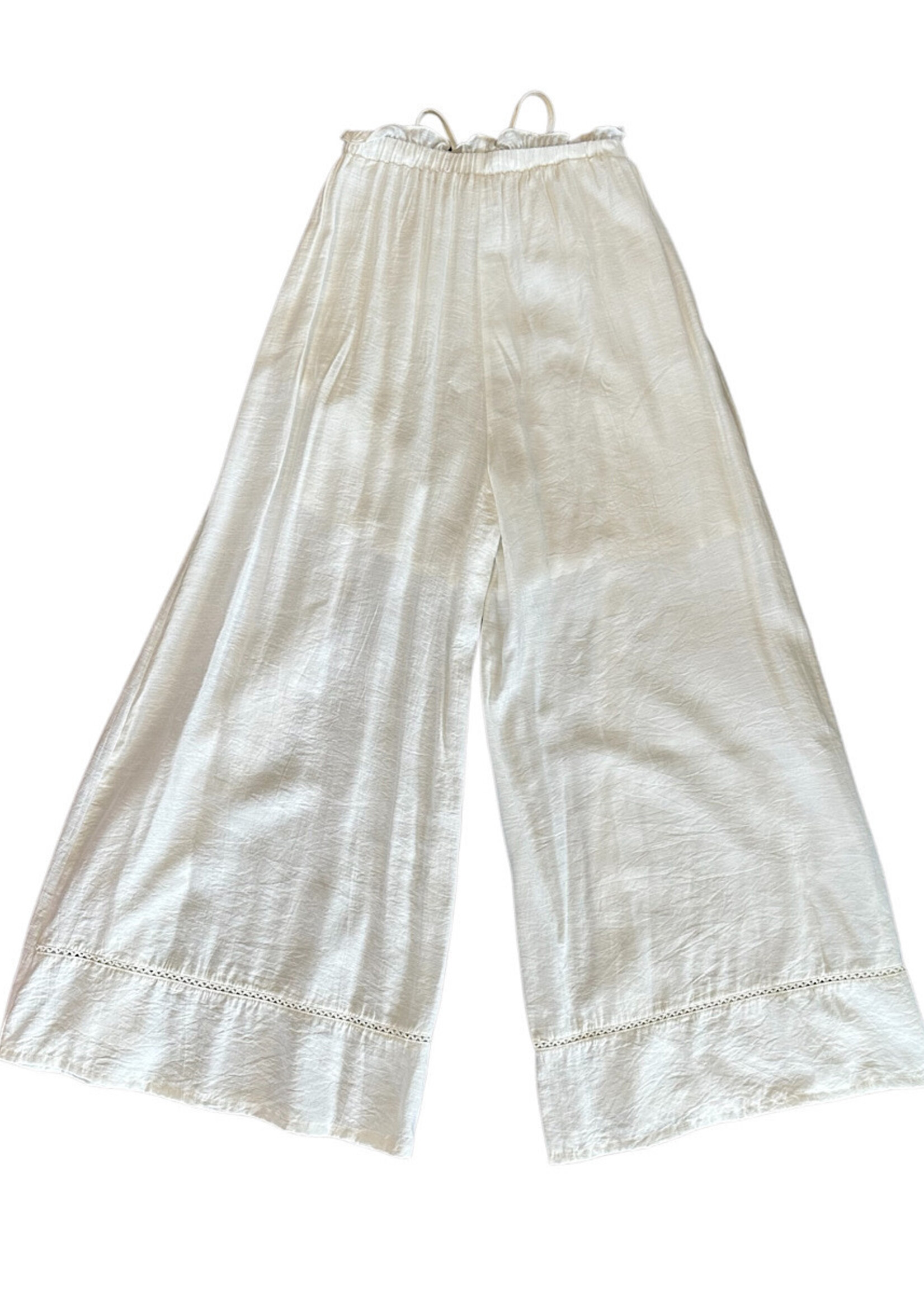 White Woven Flowy Wide Leg Pants