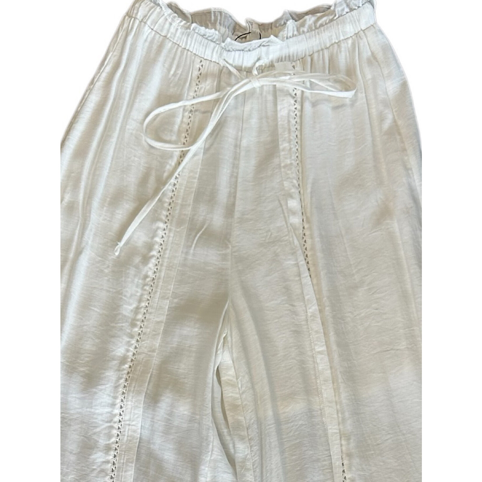 White Woven Flowy Wide Leg Pants