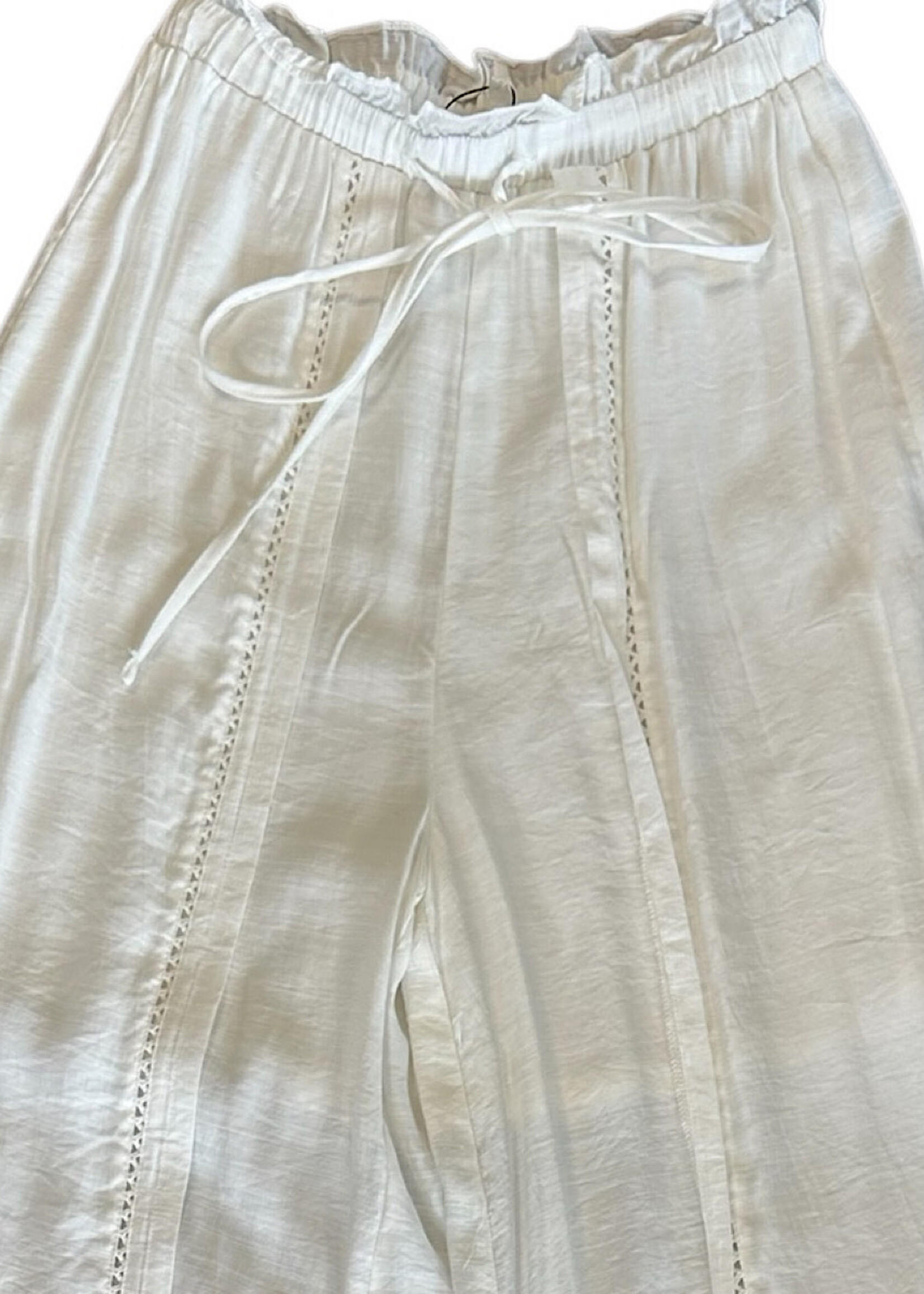 White Woven Flowy Wide Leg Pants