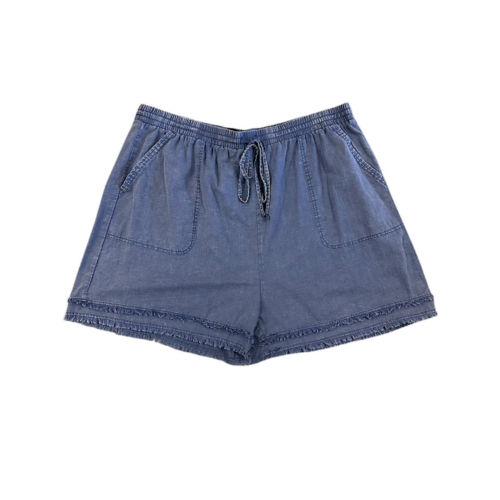 Navy Curvy Cotton Slub Frayed Shorts