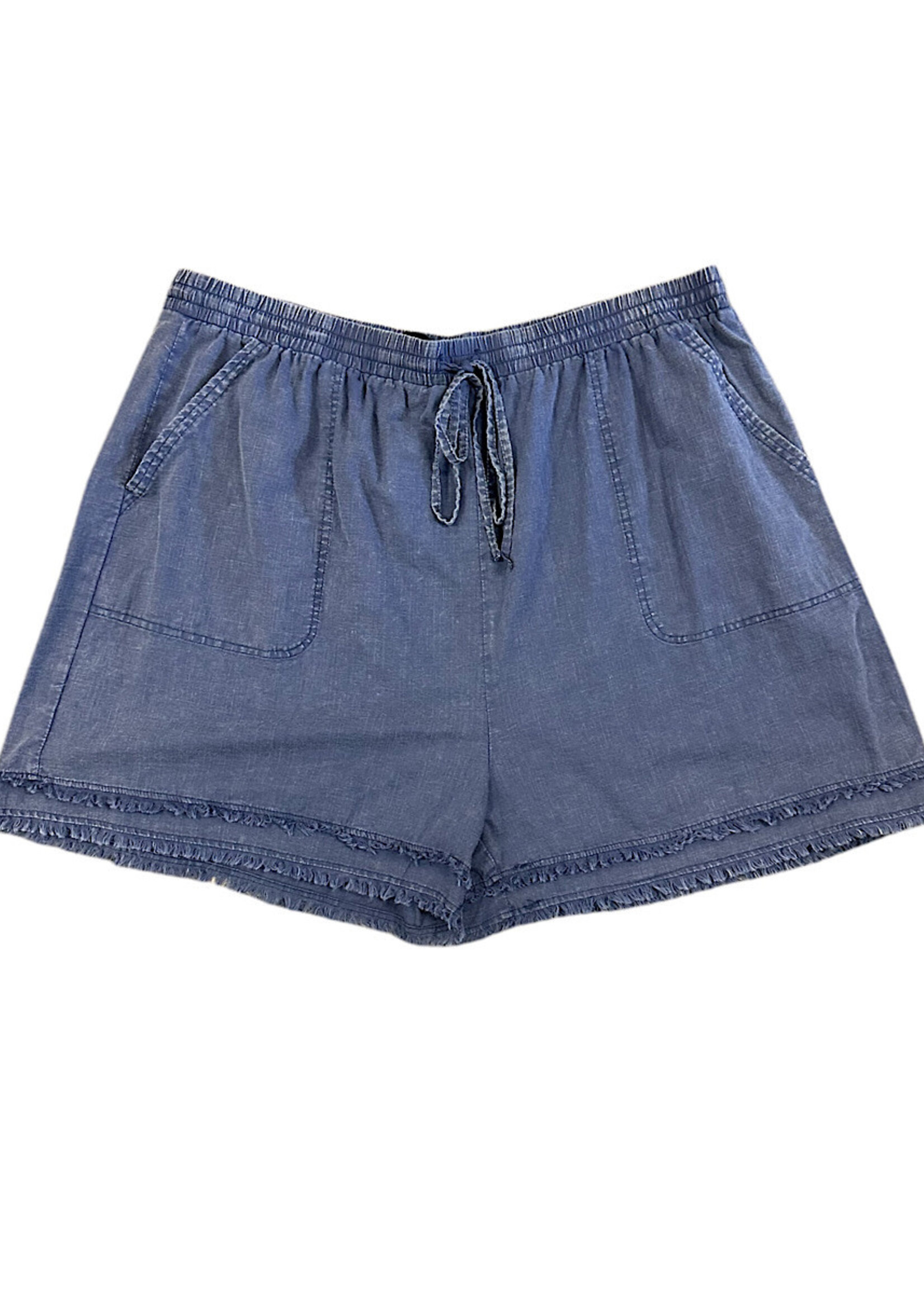 Navy Curvy Cotton Slub Frayed Shorts