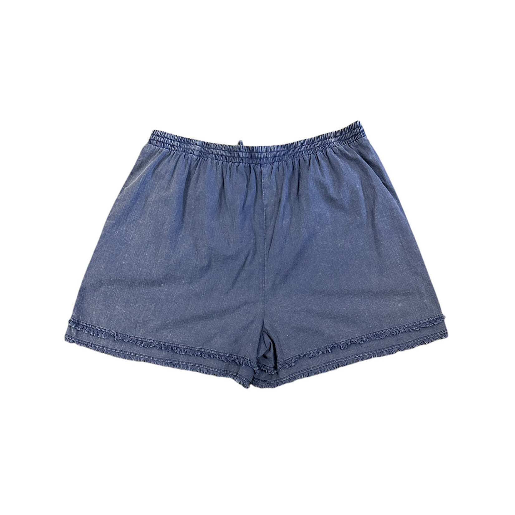 Navy Curvy Cotton Slub Frayed Shorts