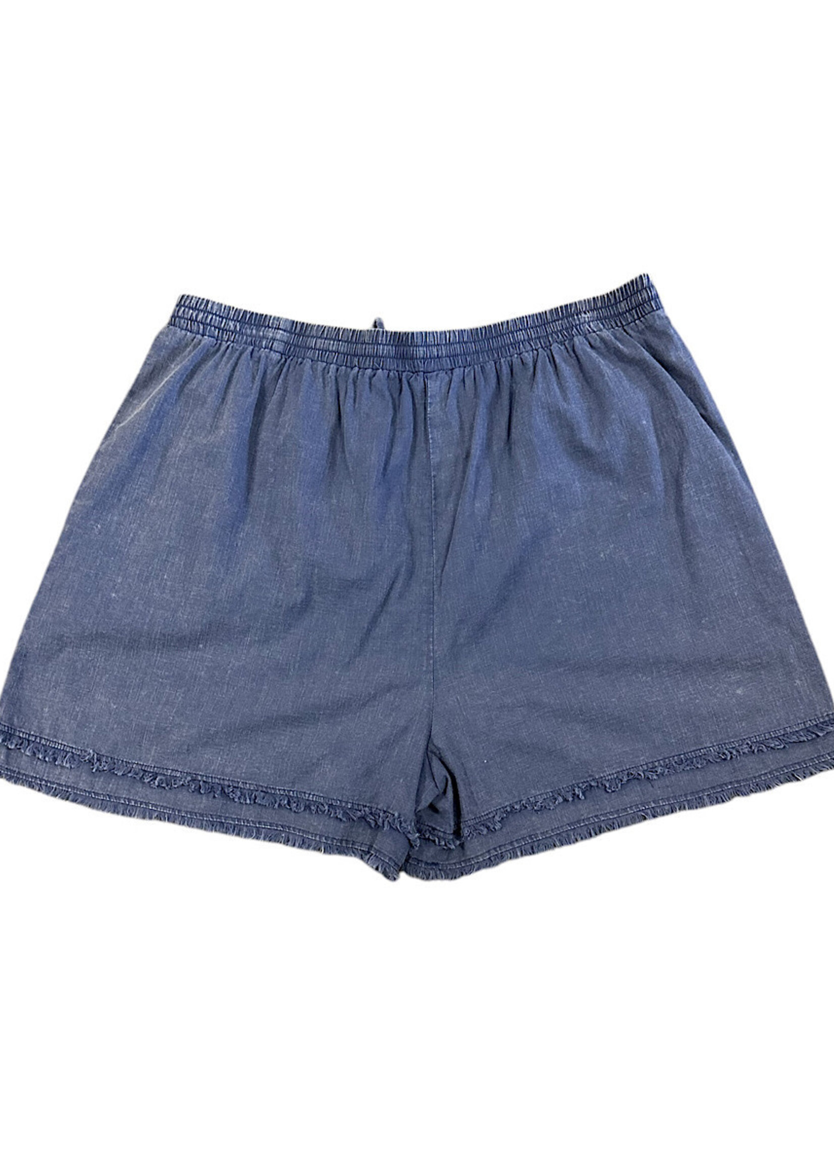 Navy Curvy Cotton Slub Frayed Shorts