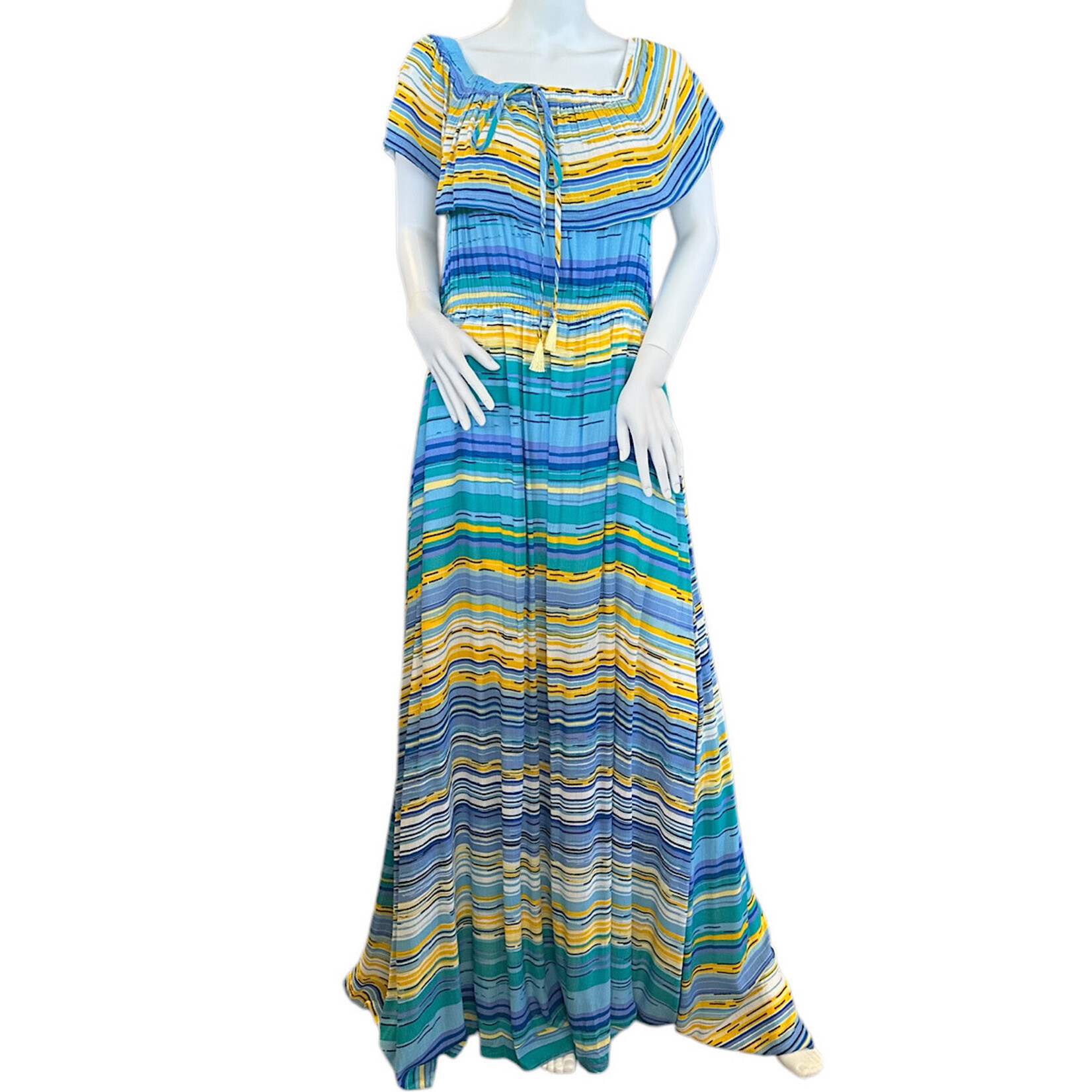 Blue Multi Striped Off Shoulder Dress 1xl