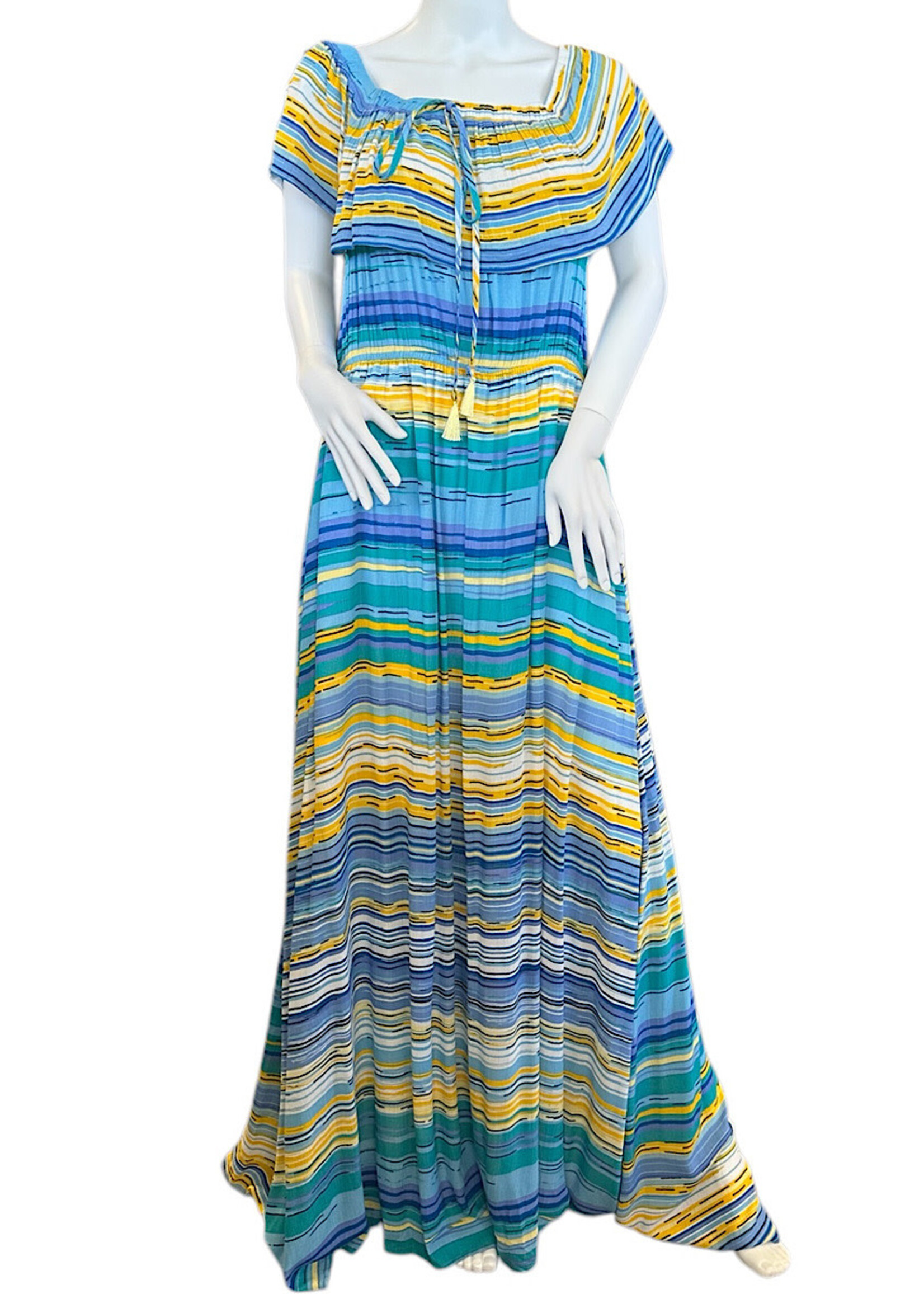 Blue Multi Striped Off Shoulder Dress 1xl