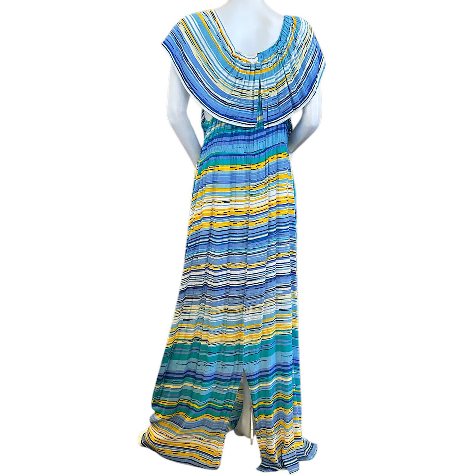 Blue Multi Striped Off Shoulder Dress 1xl