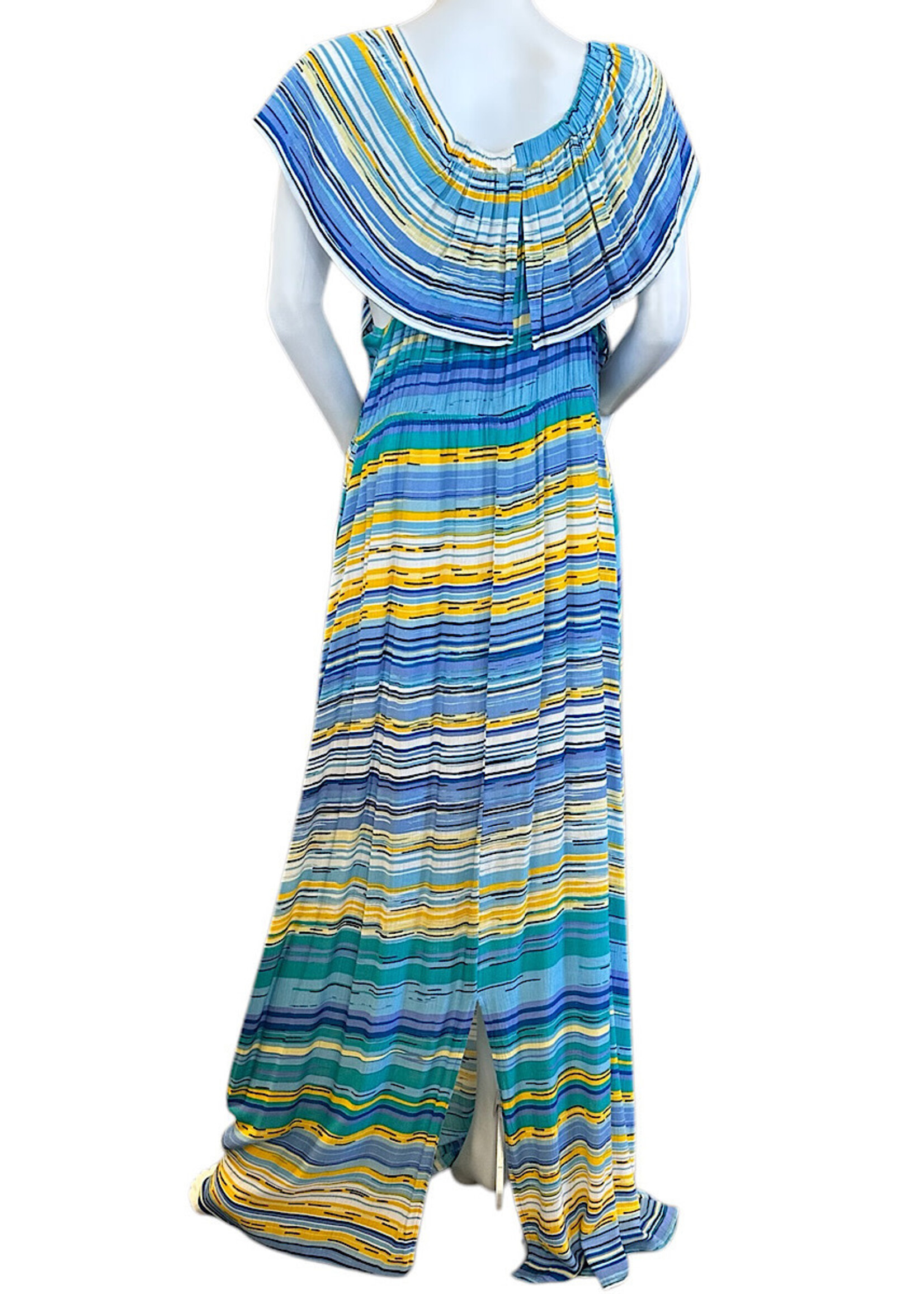 Blue Multi Striped Off Shoulder Dress 1xl