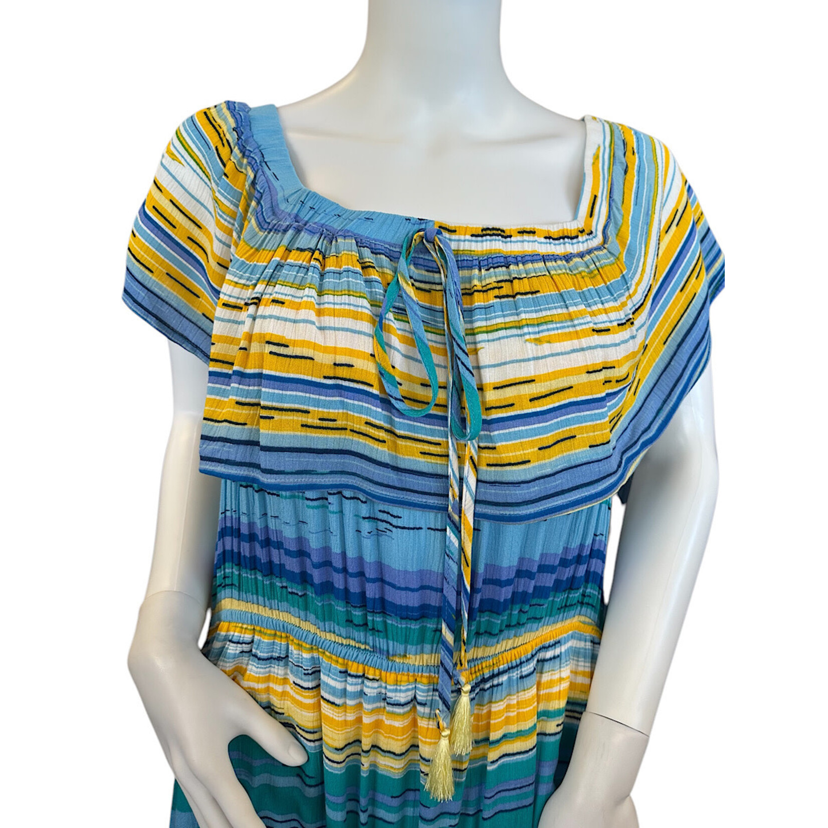 Blue Multi Striped Off Shoulder Dress 1xl