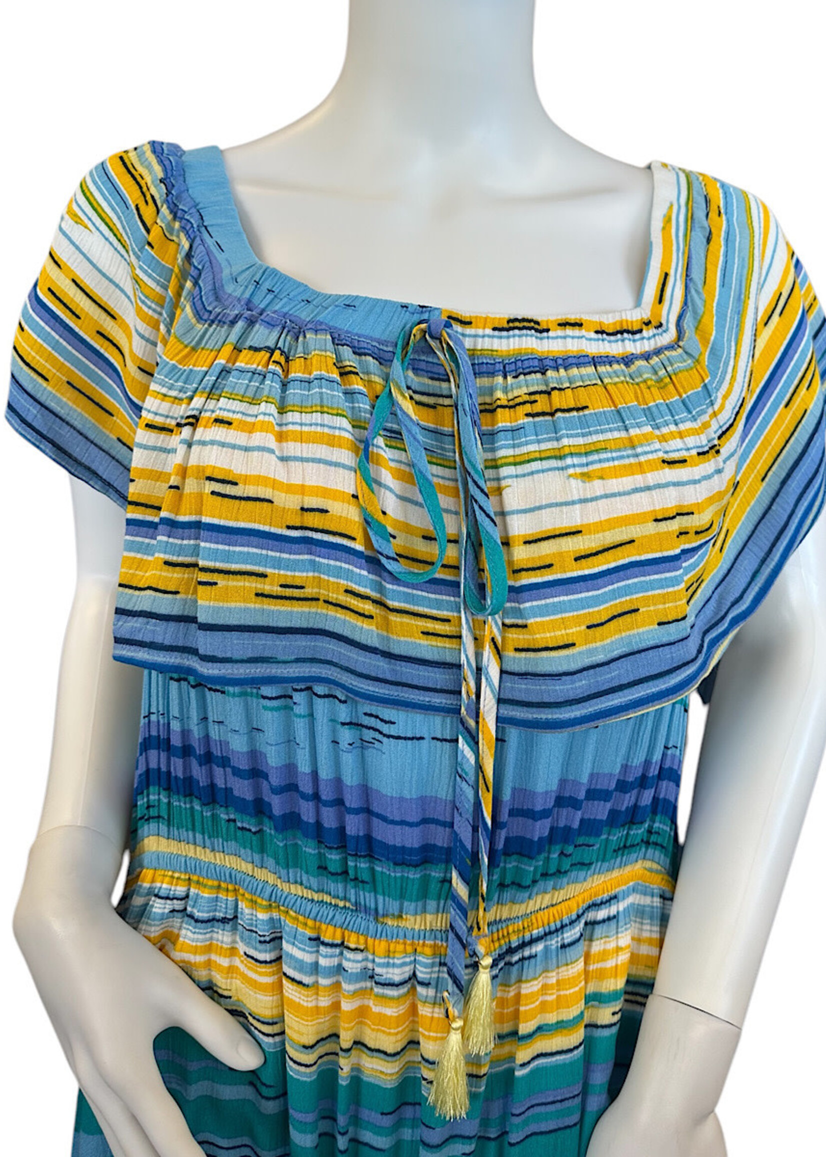 Blue Multi Striped Off Shoulder Dress 1xl