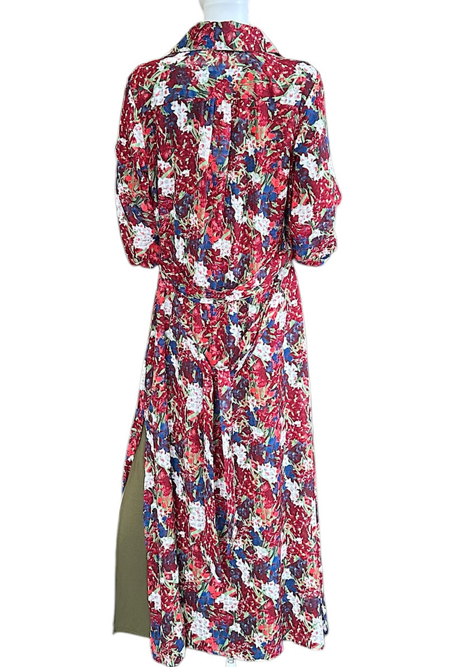 Christine Button Down Maxi Shirt Dress Wine