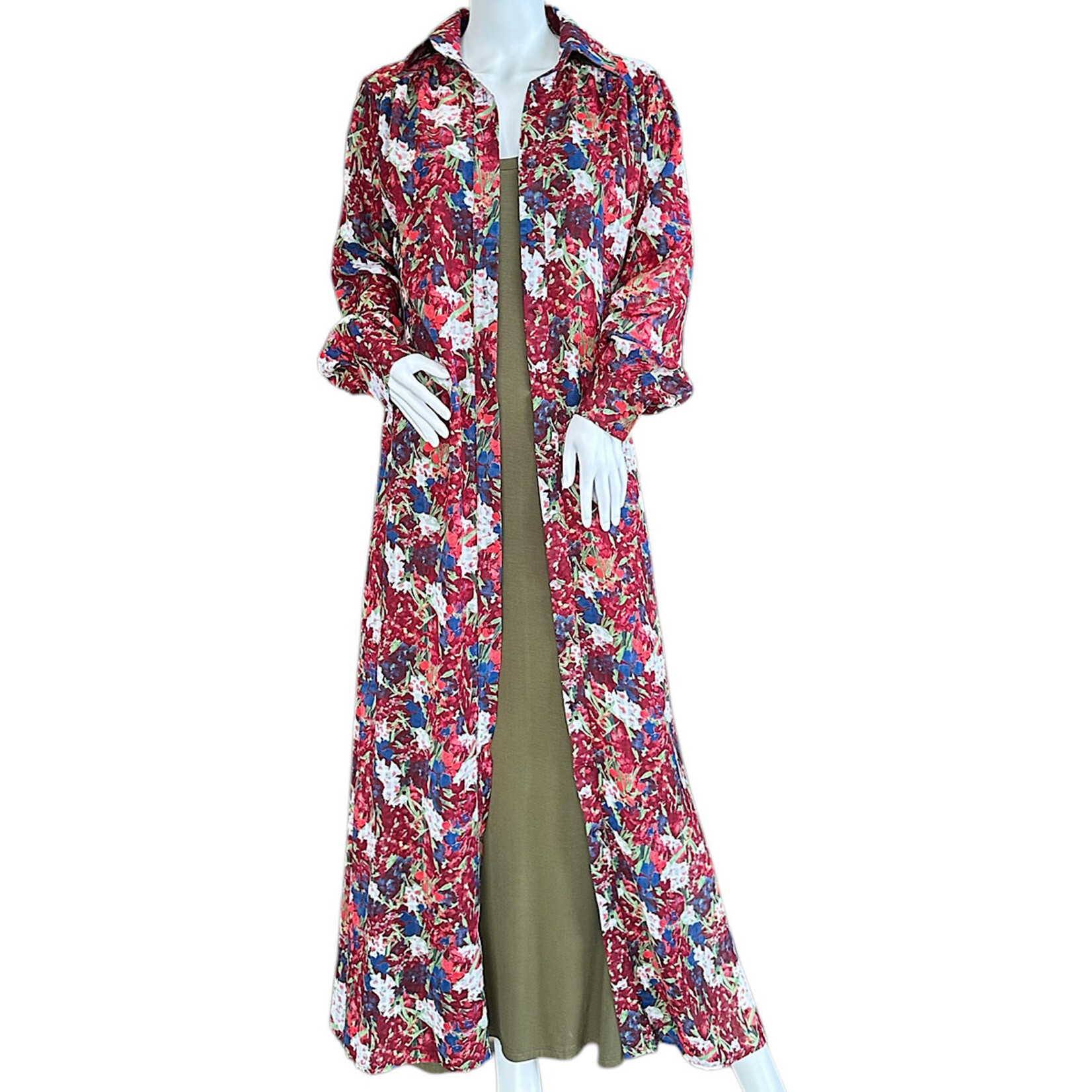 Christine Button Down Maxi Shirt Dress Wine
