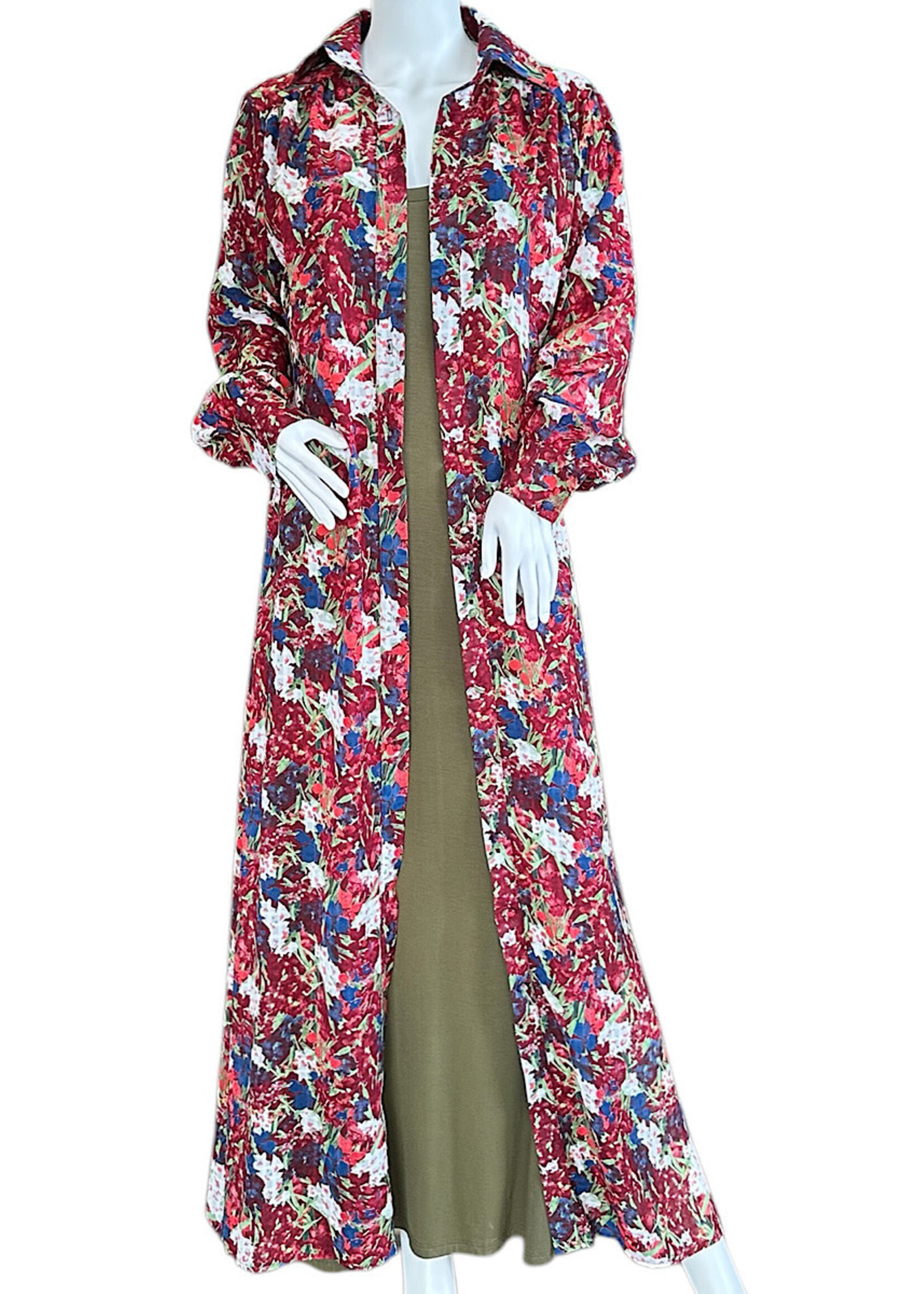 Christine Button Down Maxi Shirt Dress Wine