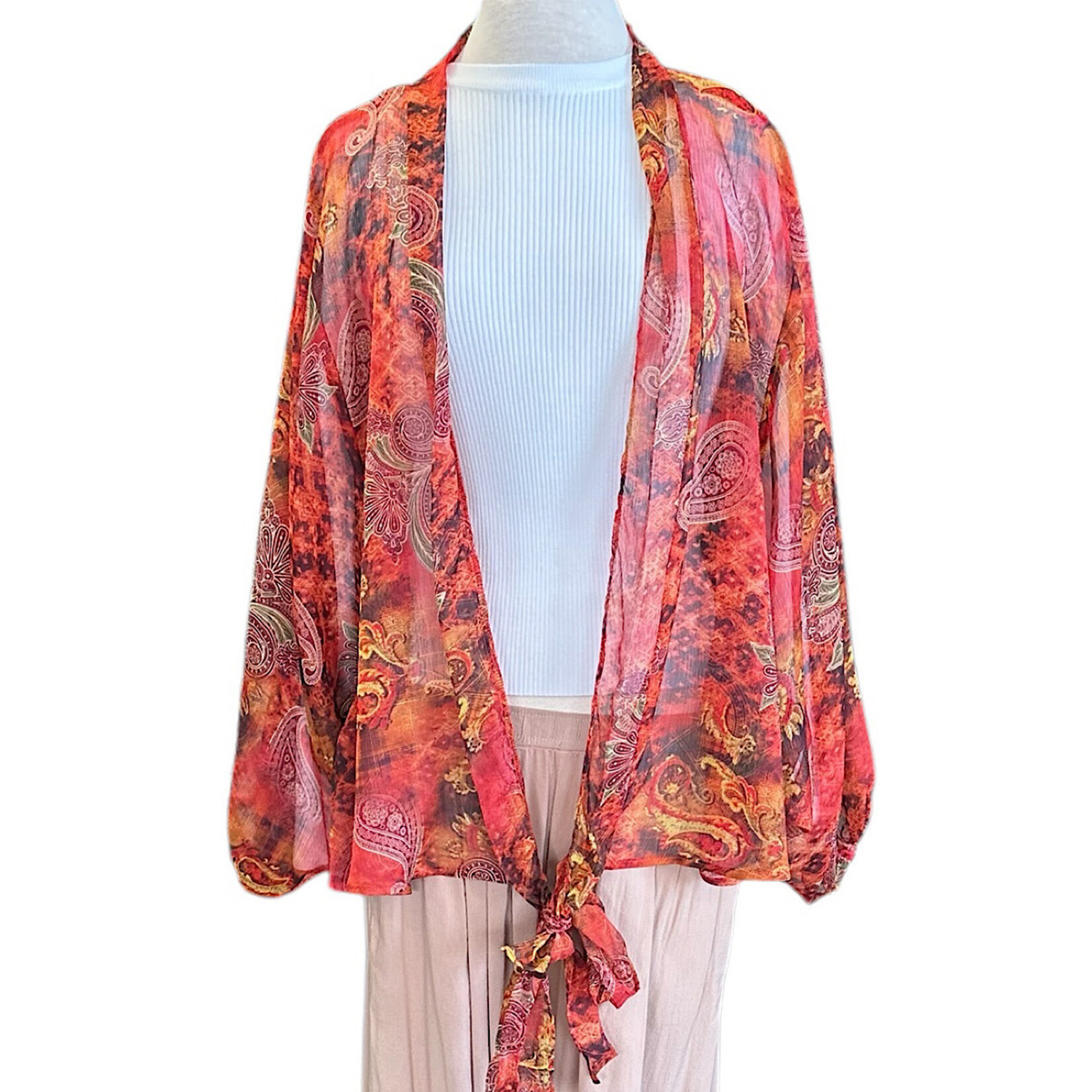 Rust Front Tie Knot Oversized Print Top