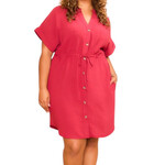 Plus Marsala V-Neck Dolman Waist Cinch Midi Shirt Dress