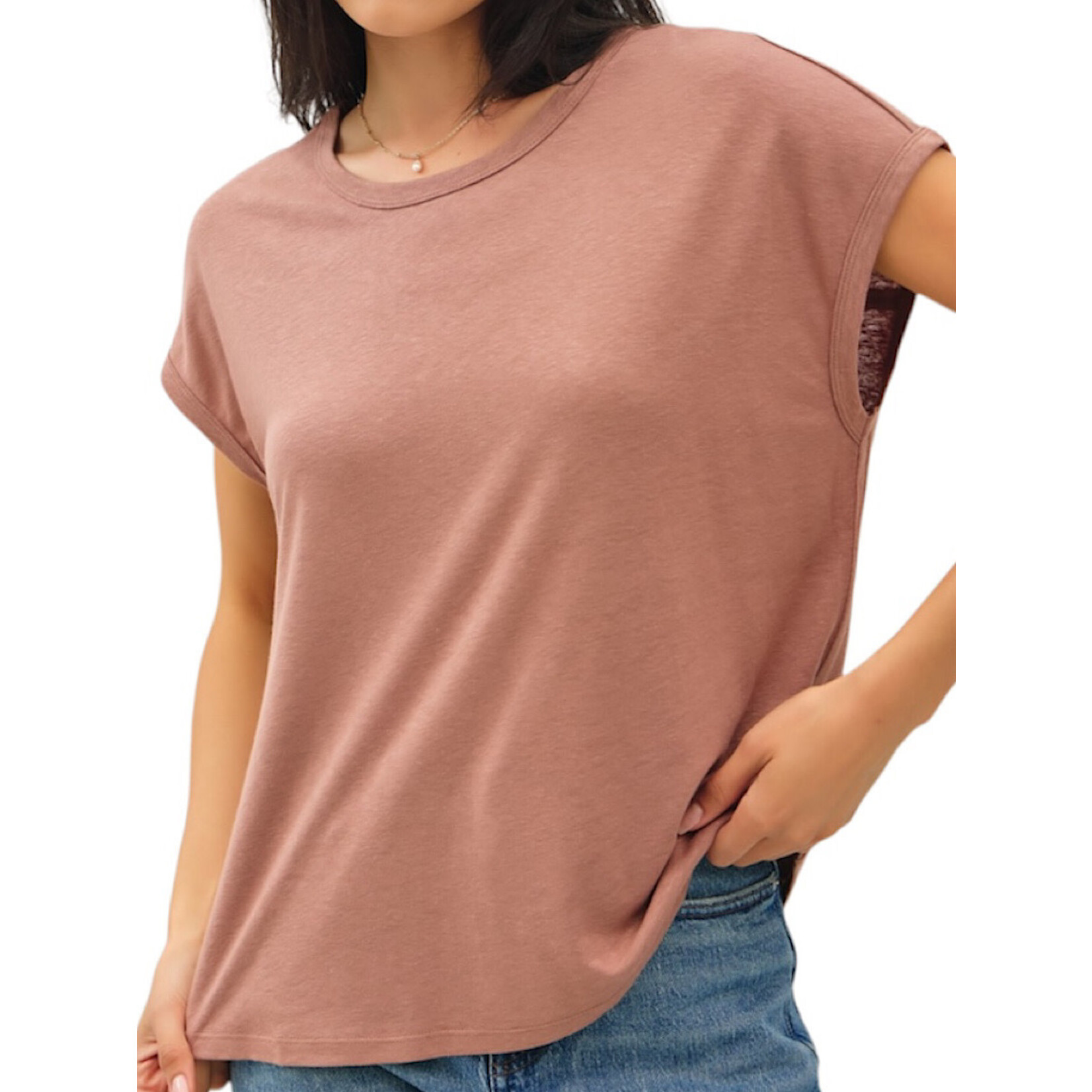 Hazelnut Boxy Linen Cap Sleeve Tee