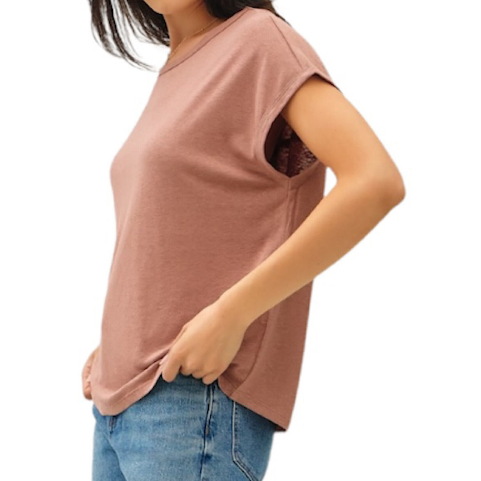 Hazelnut Boxy Linen Cap Sleeve Tee