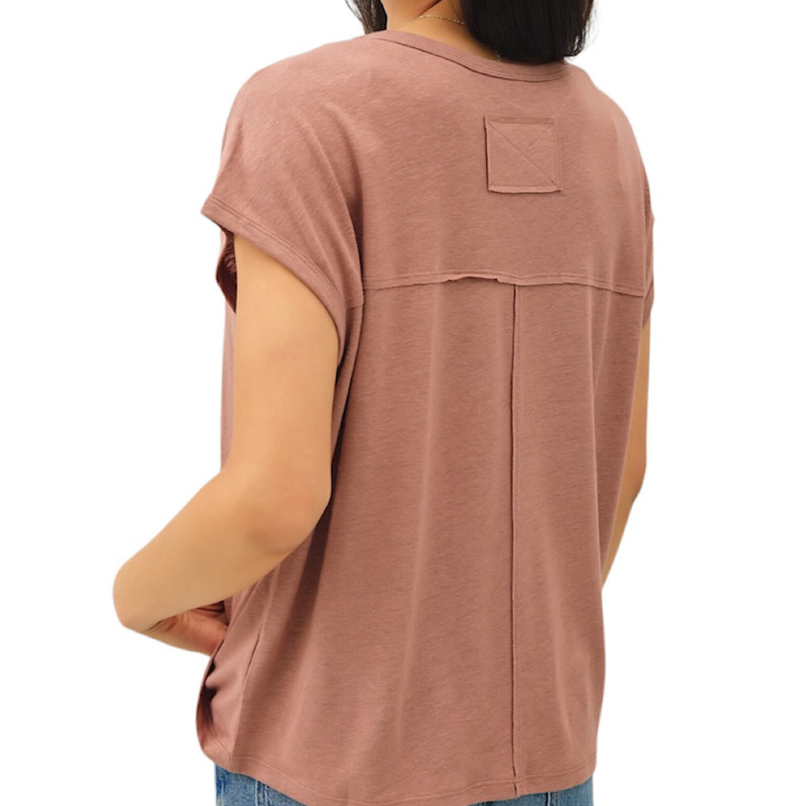 Hazelnut Boxy Linen Cap Sleeve Tee